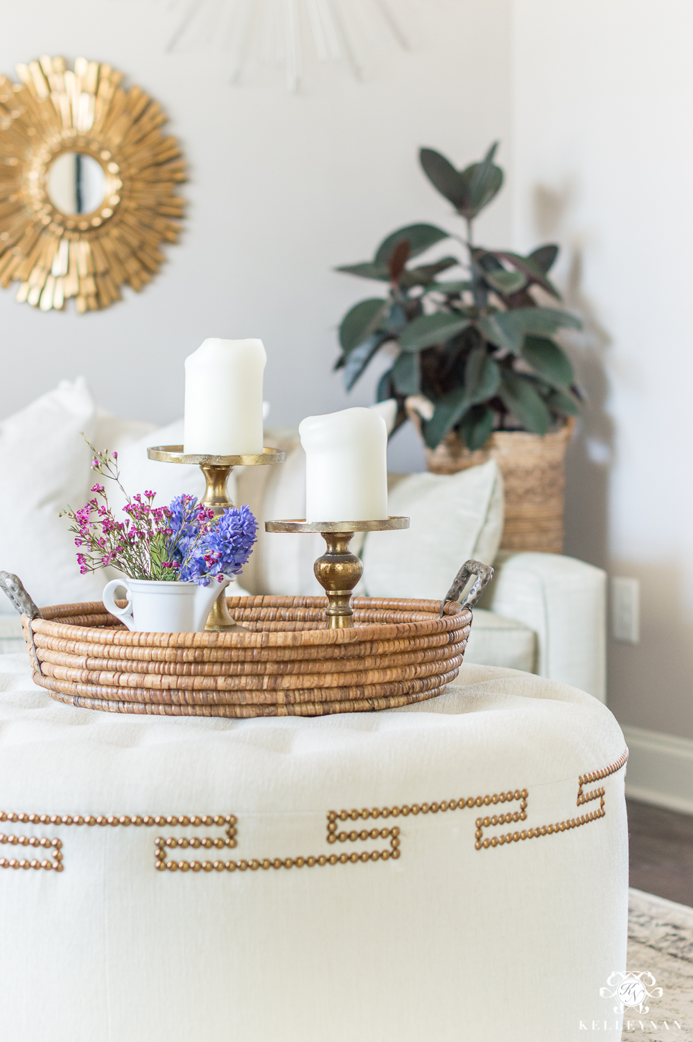 Sitting Room with Greek Key Tufted Ottoman