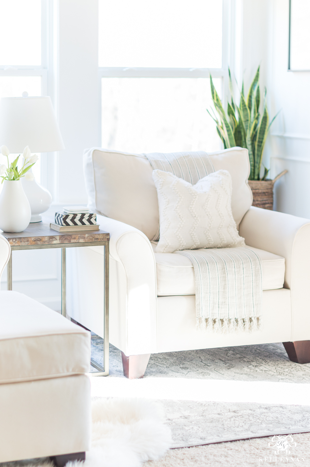 Oversized Club Chairs in Sitting Nook of Master bedroom