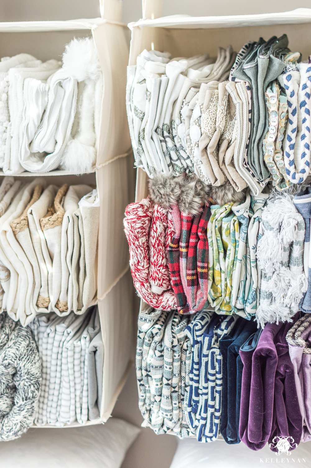 Throw Pillow Cover Organization in hanging organizers in the closet