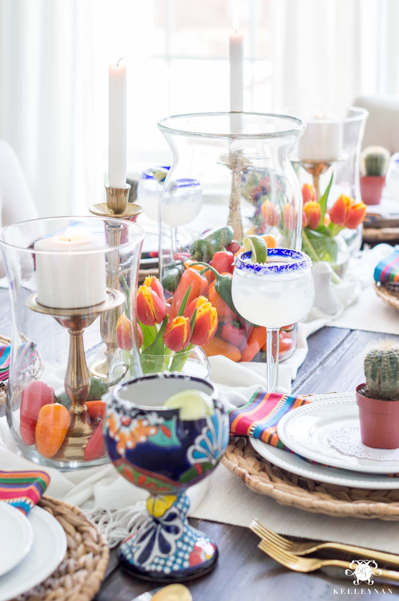 Mexican theme party decorations in a dining room of a house in