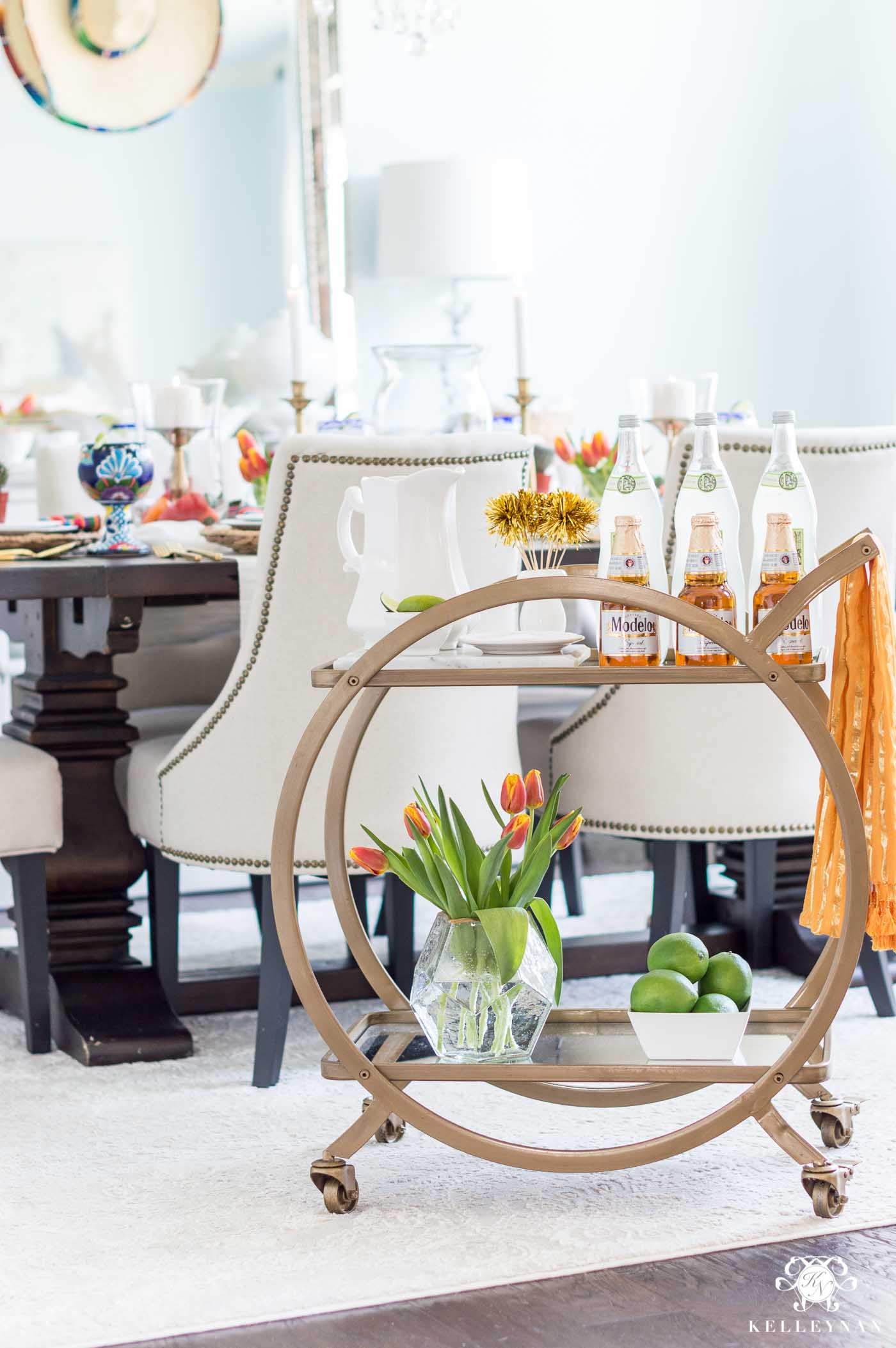 Mexican Themed Bar Cart with Margaritas and Modelo