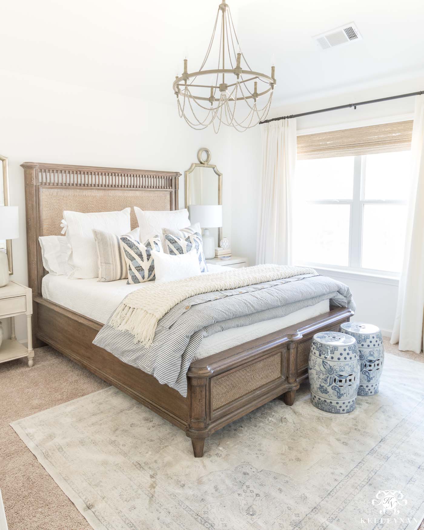 beaded chandelier in bedroom