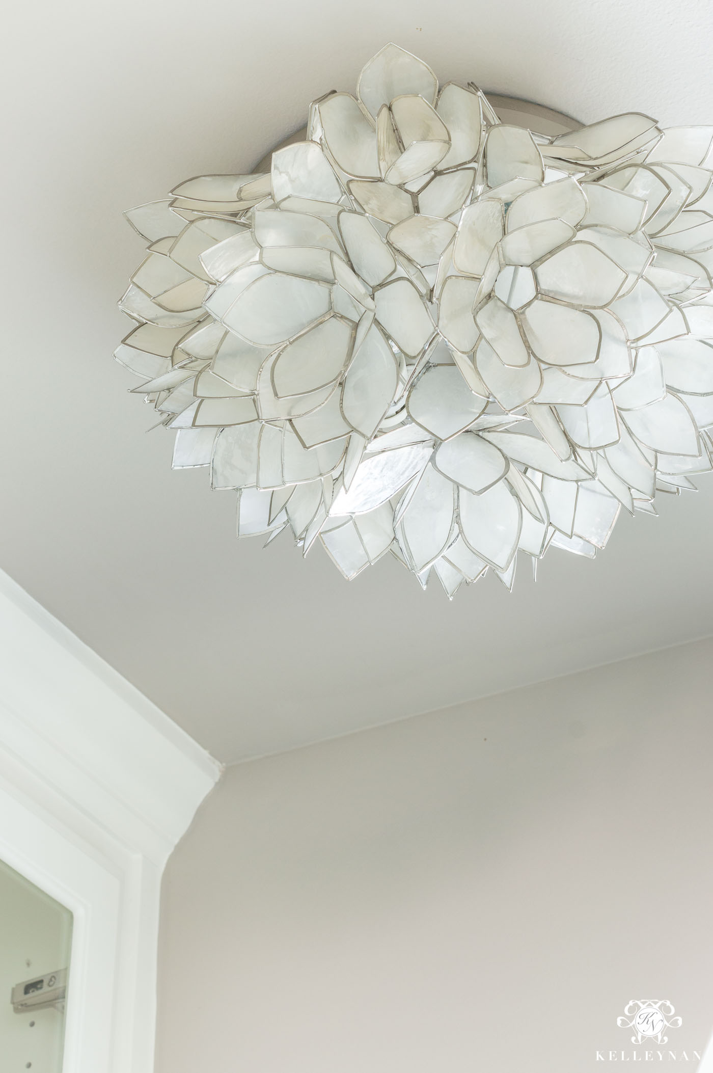 Neutral, pretty flush mount lighting with capiz shell