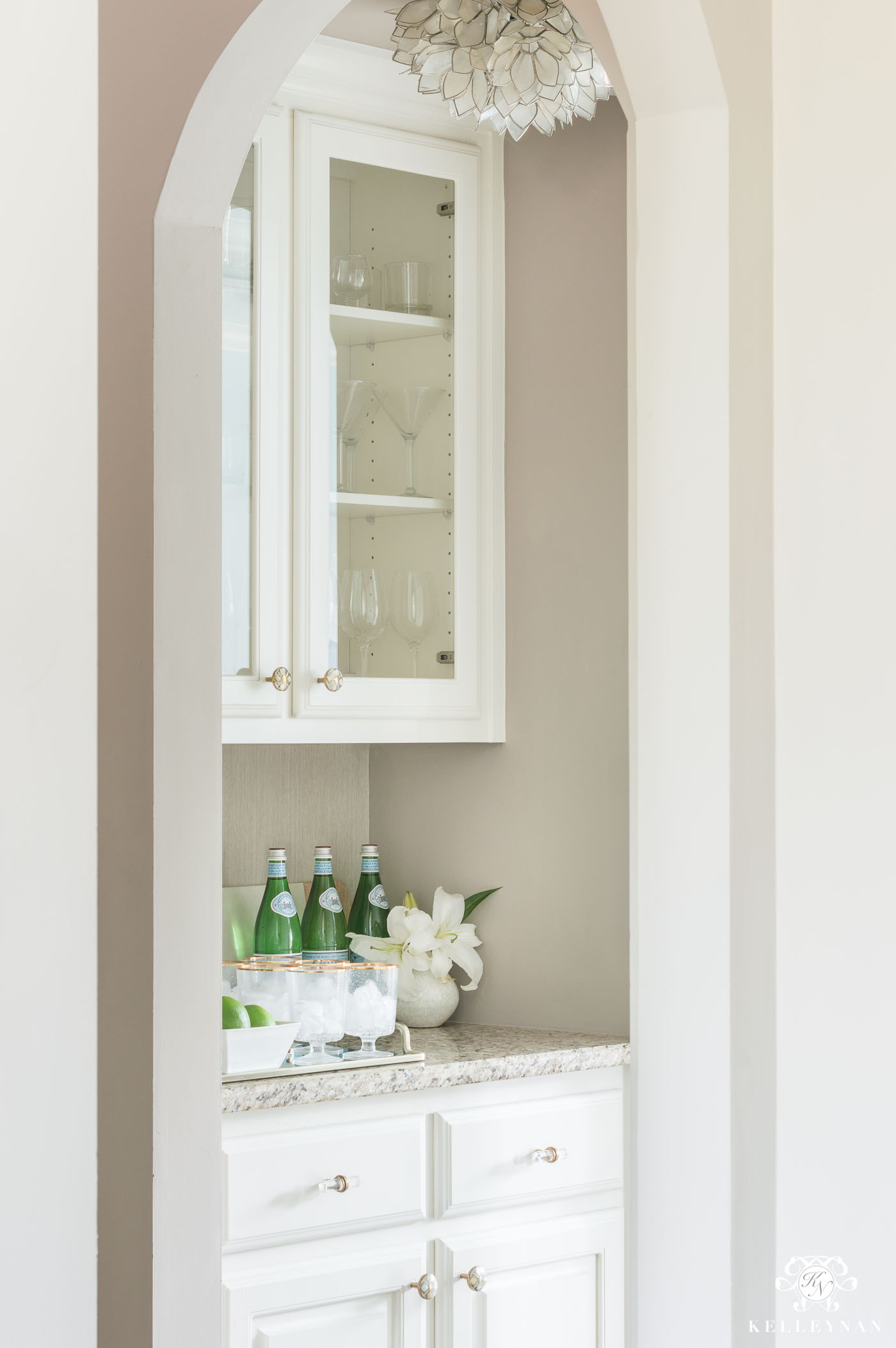 Small Butler's Pantry Design with Glass Cabinet Doors