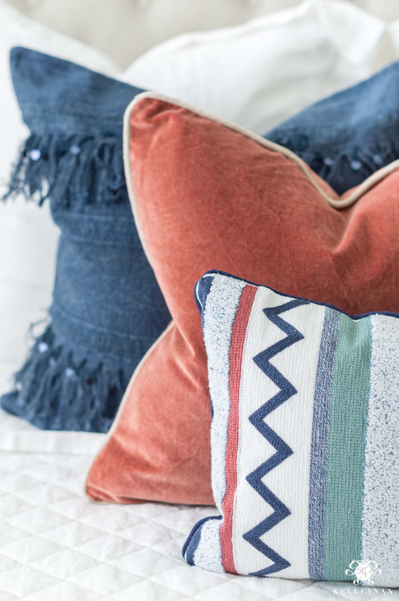 Blue, orange, and green pillow combinations