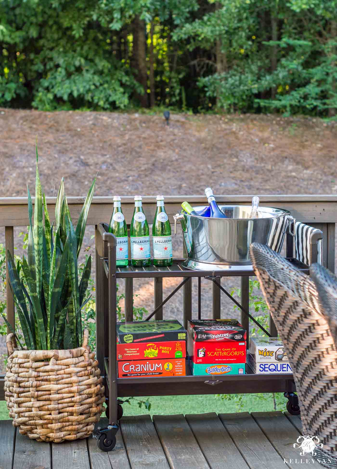 Outdoor bar cart setup for summer game night