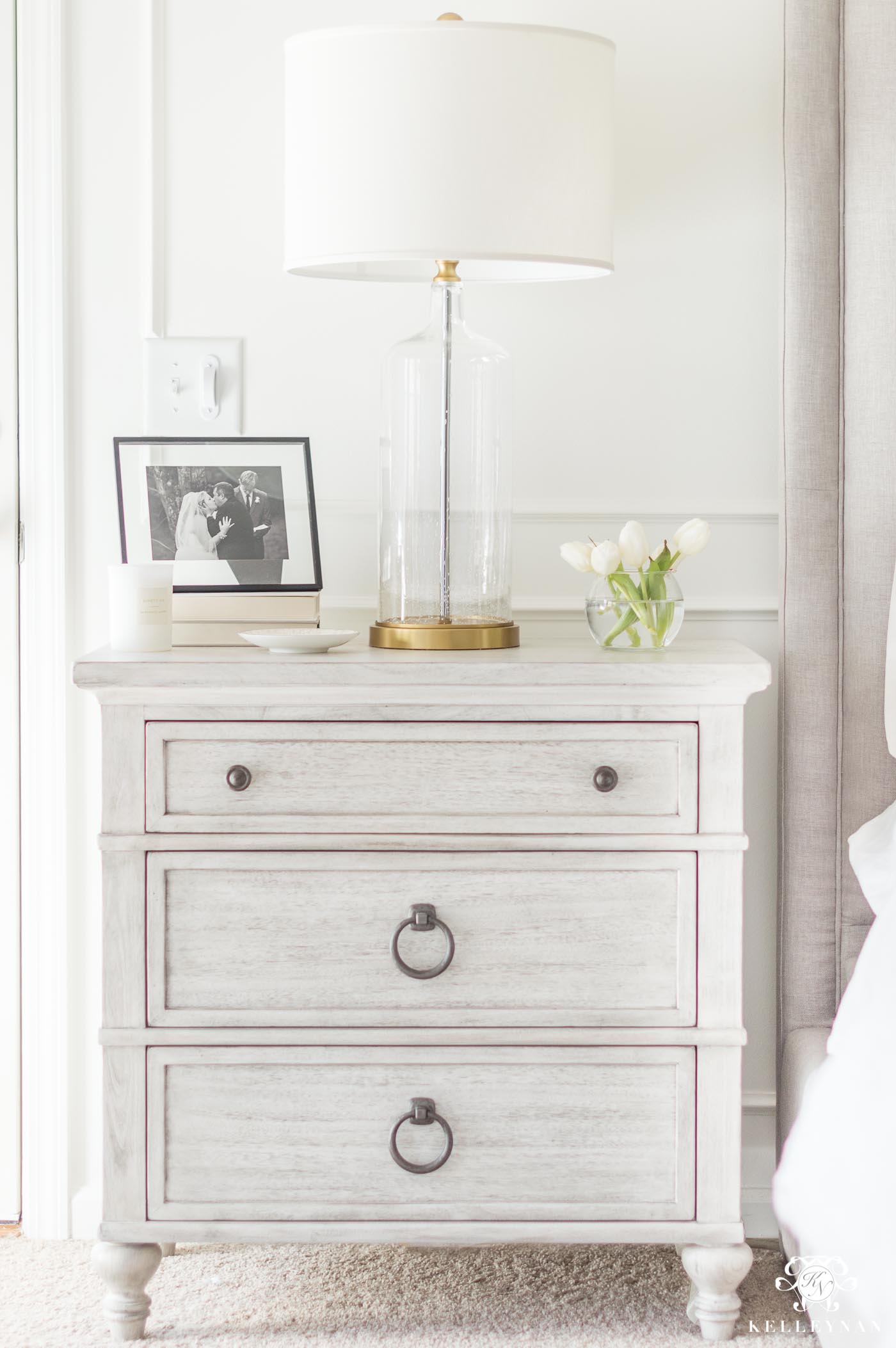 white dresser with matching nightstand