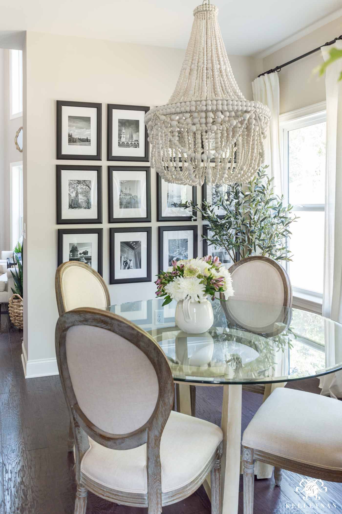 Breakfast Nook in Edgecomb Gray by Sherwin Williams with Black frame gallery Wall