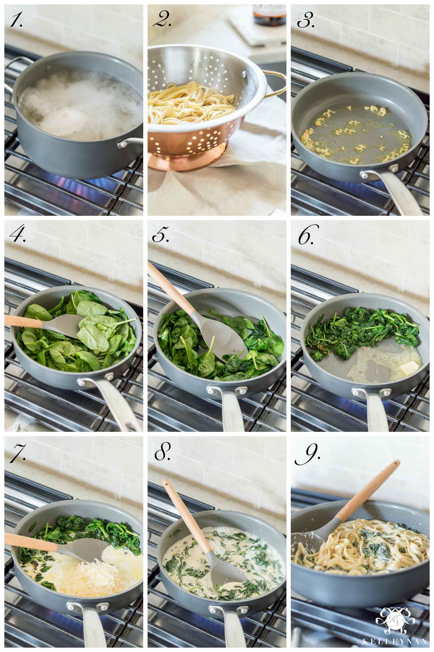 Step By Step - Easy Recipe for Spinach Fettuccine Alfredo Pasta Recipe