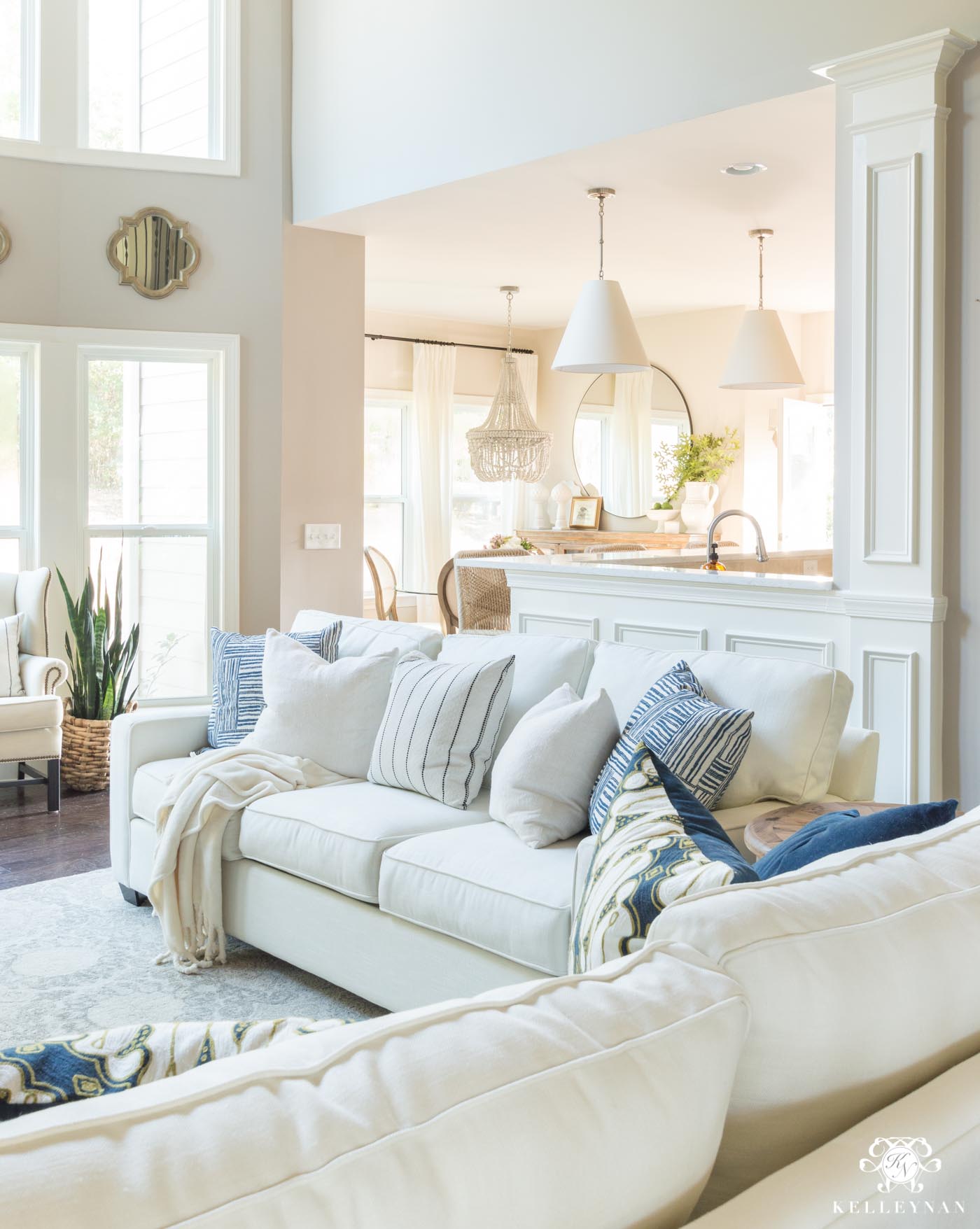 Transitional Living Room and Kitchen in an Open Floor Plan