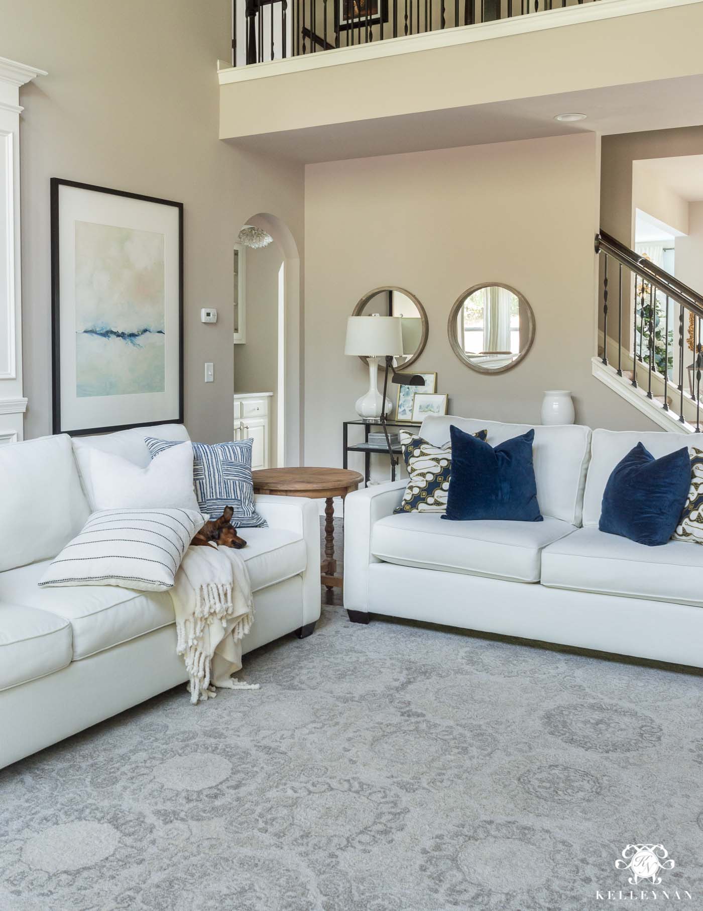 Neutral Living Room with blue accents