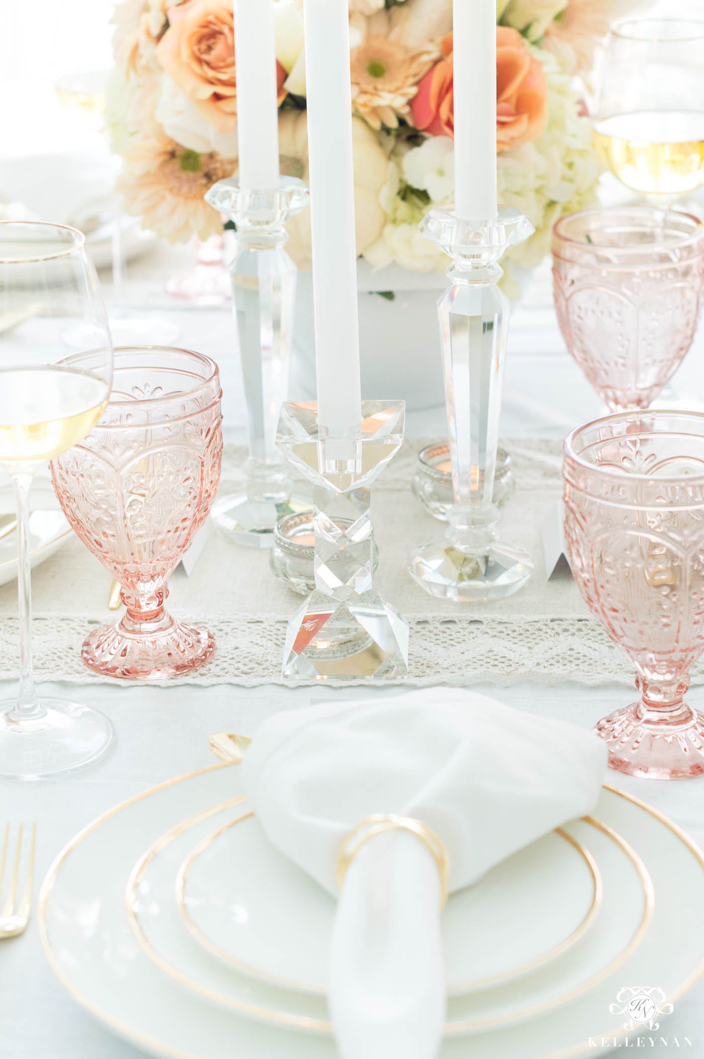 Pink, Gold, and Crystal Thanksgiving Table Decorations