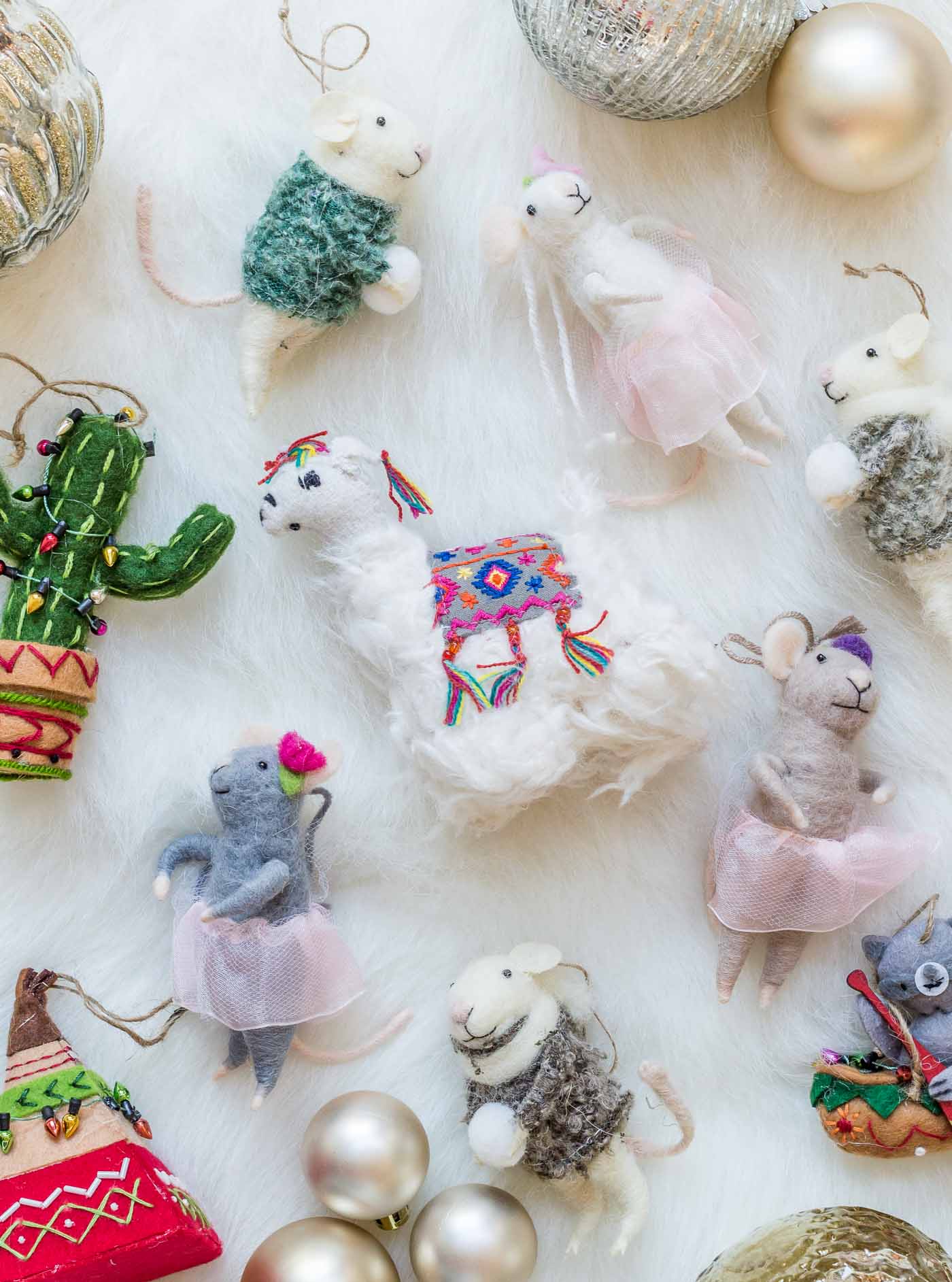 Vintage felt mice ornaments for hostess gifts and children traditions