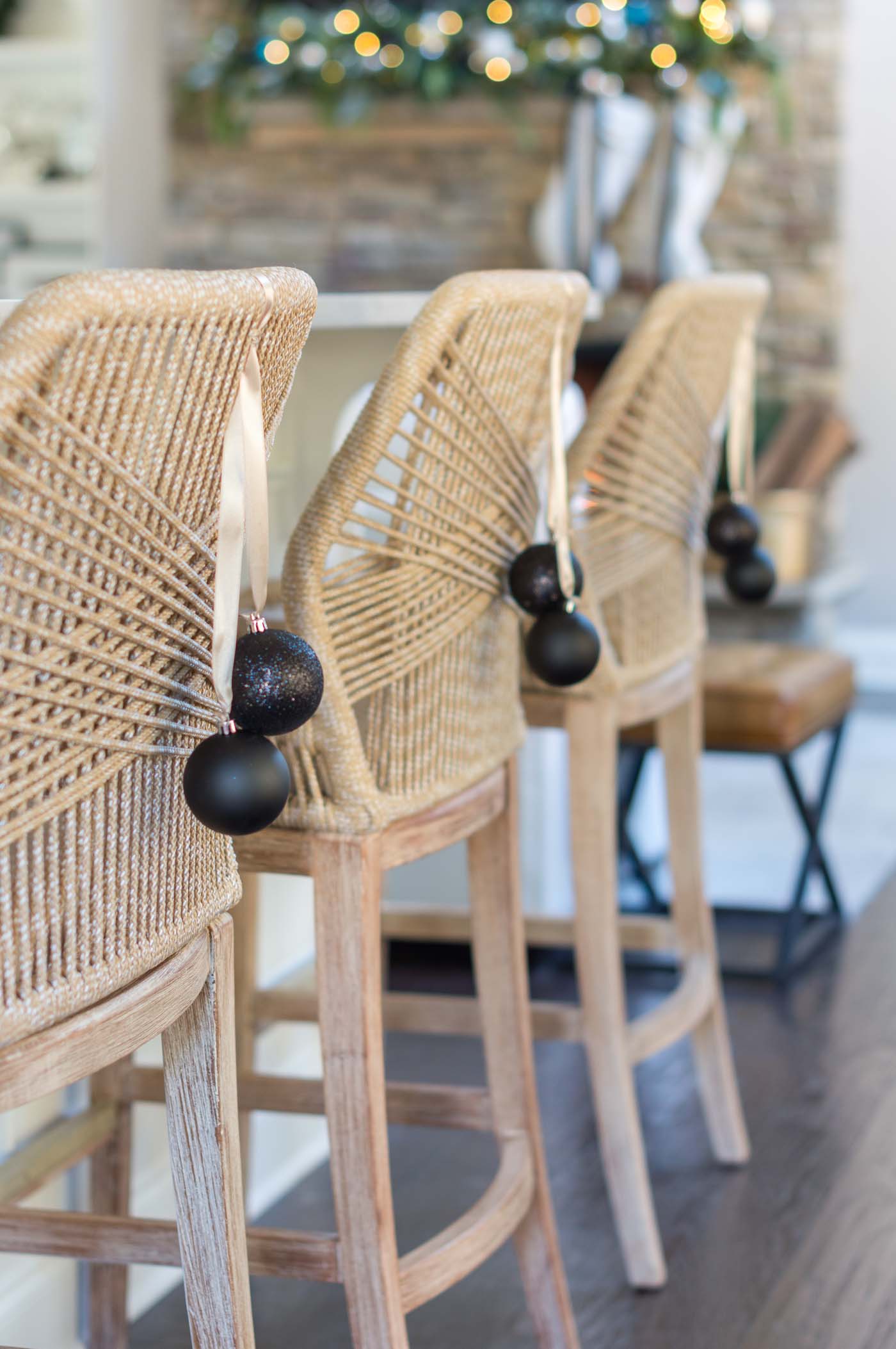 How to style and decorate the backs of bar stools for Christmas