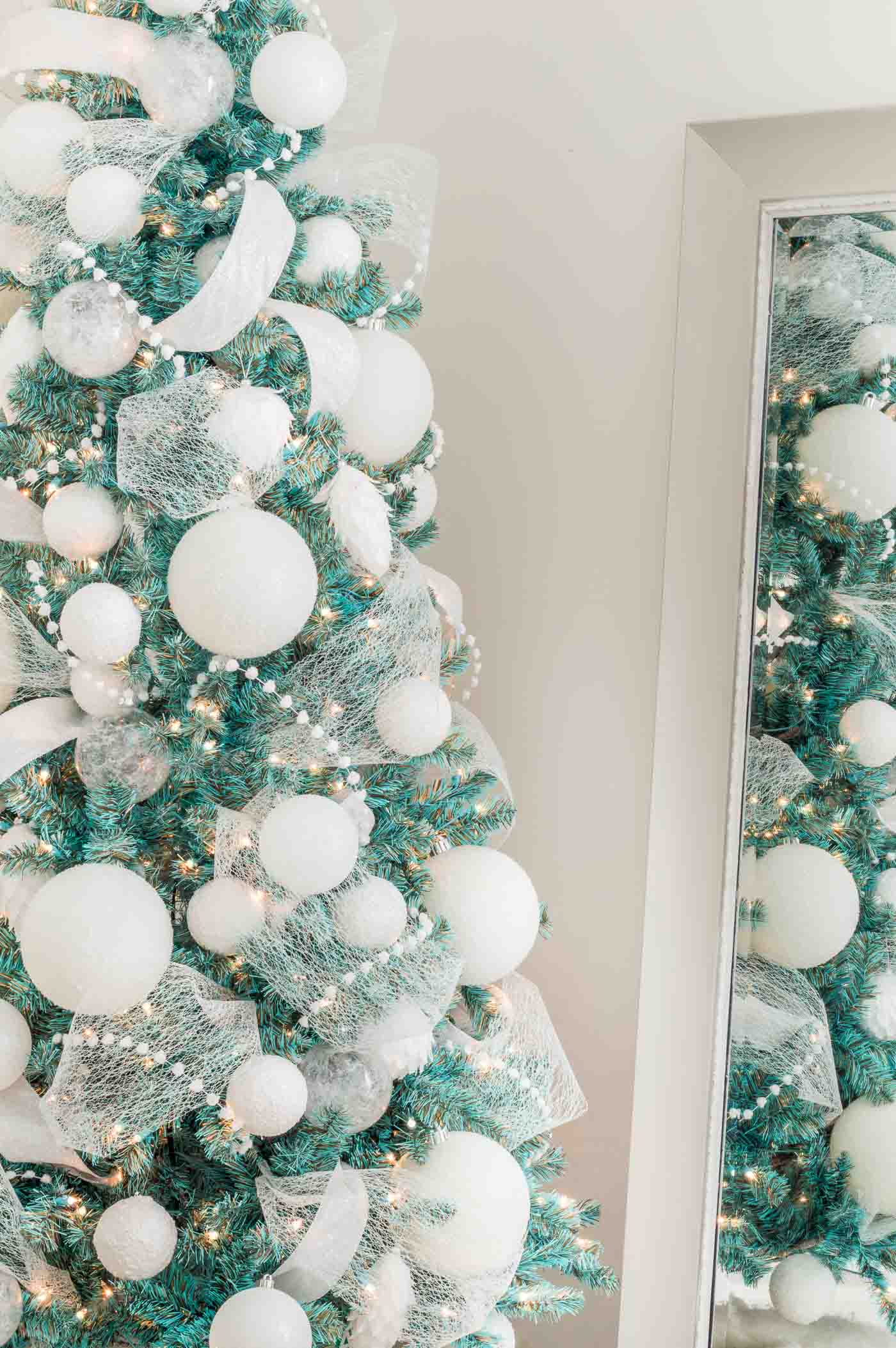 Decorations of Blue on White Christmas Tree - Southern State of