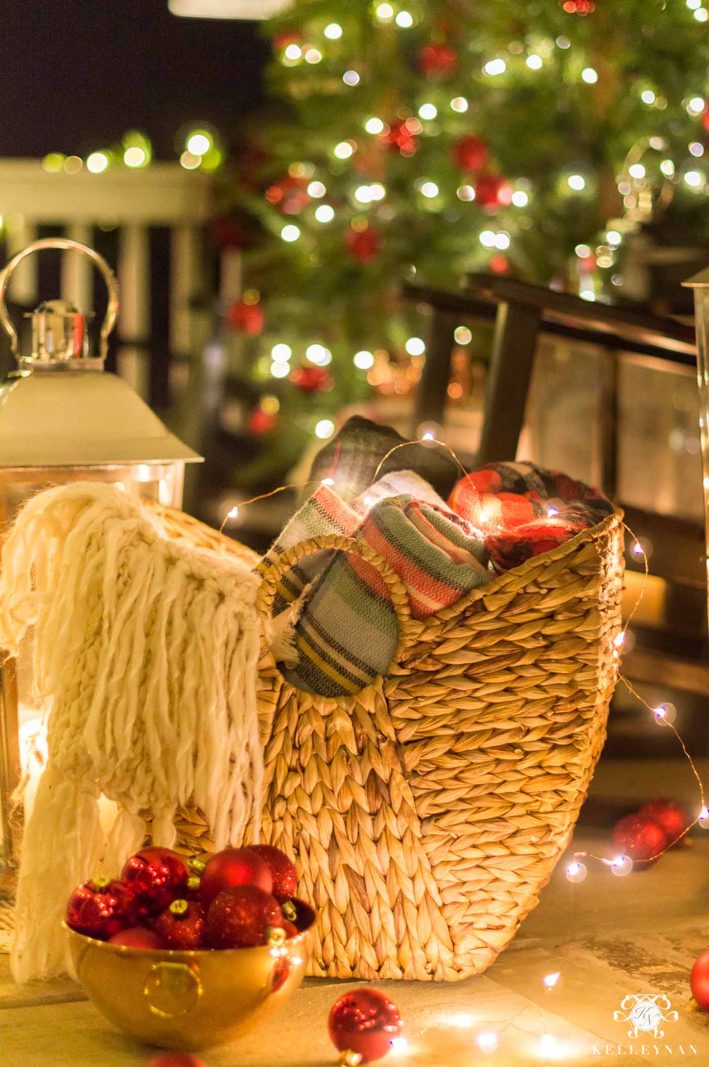 Traditional front porch decor for Christmas