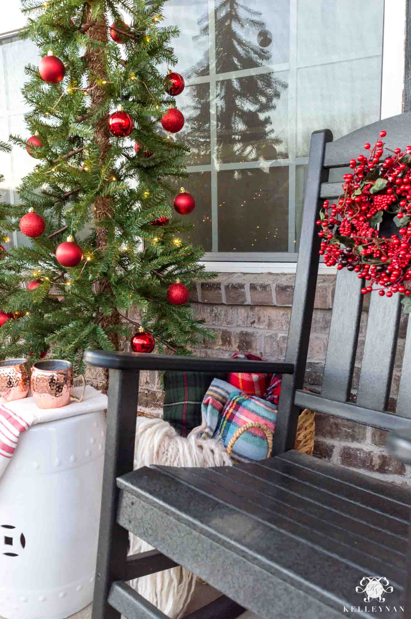 A Twist on Classic Front Porch Christms Decor with Multiple Trees