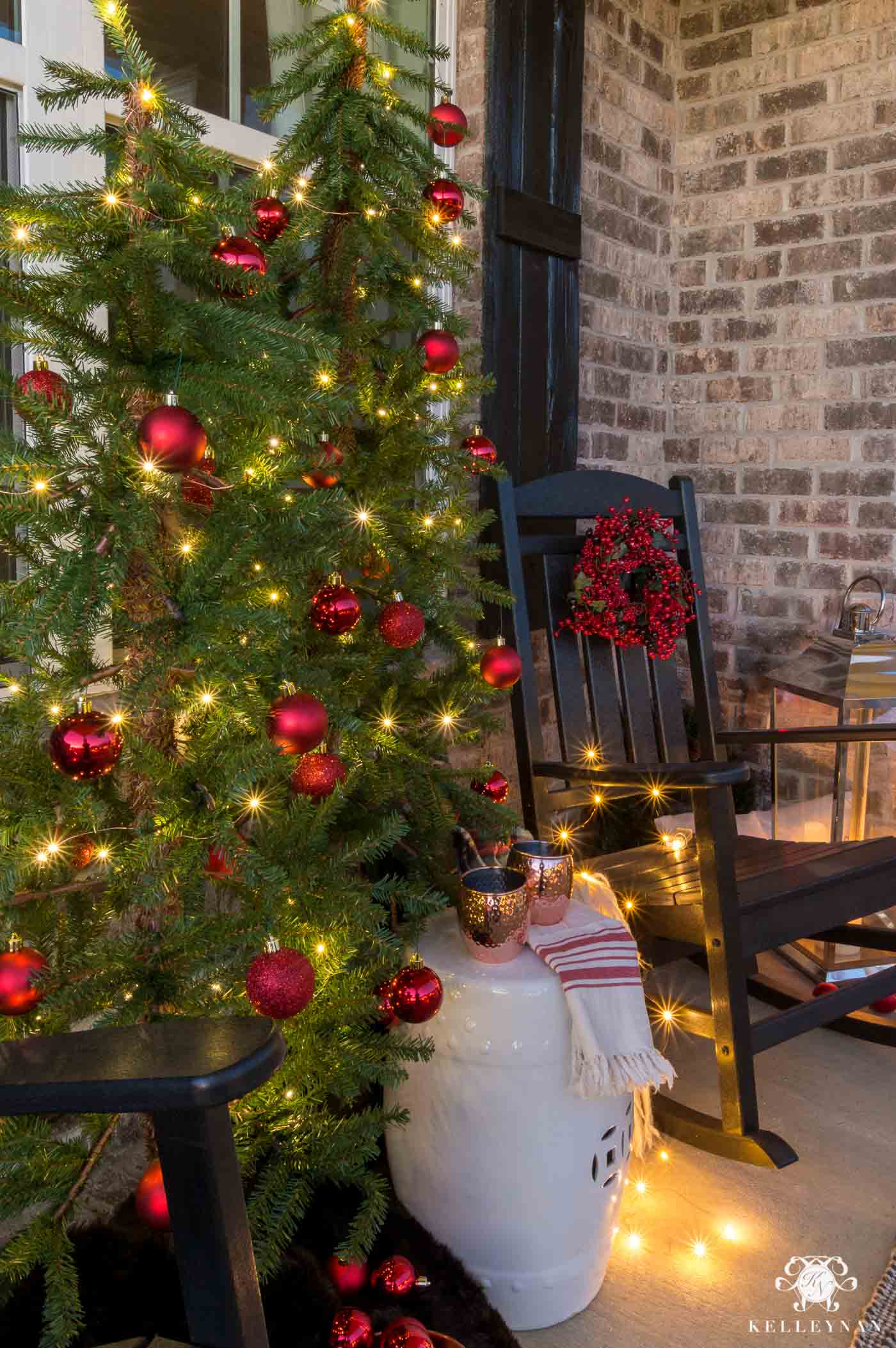 Classic rocking chair front porch with Christmas decorations and holiday ideas