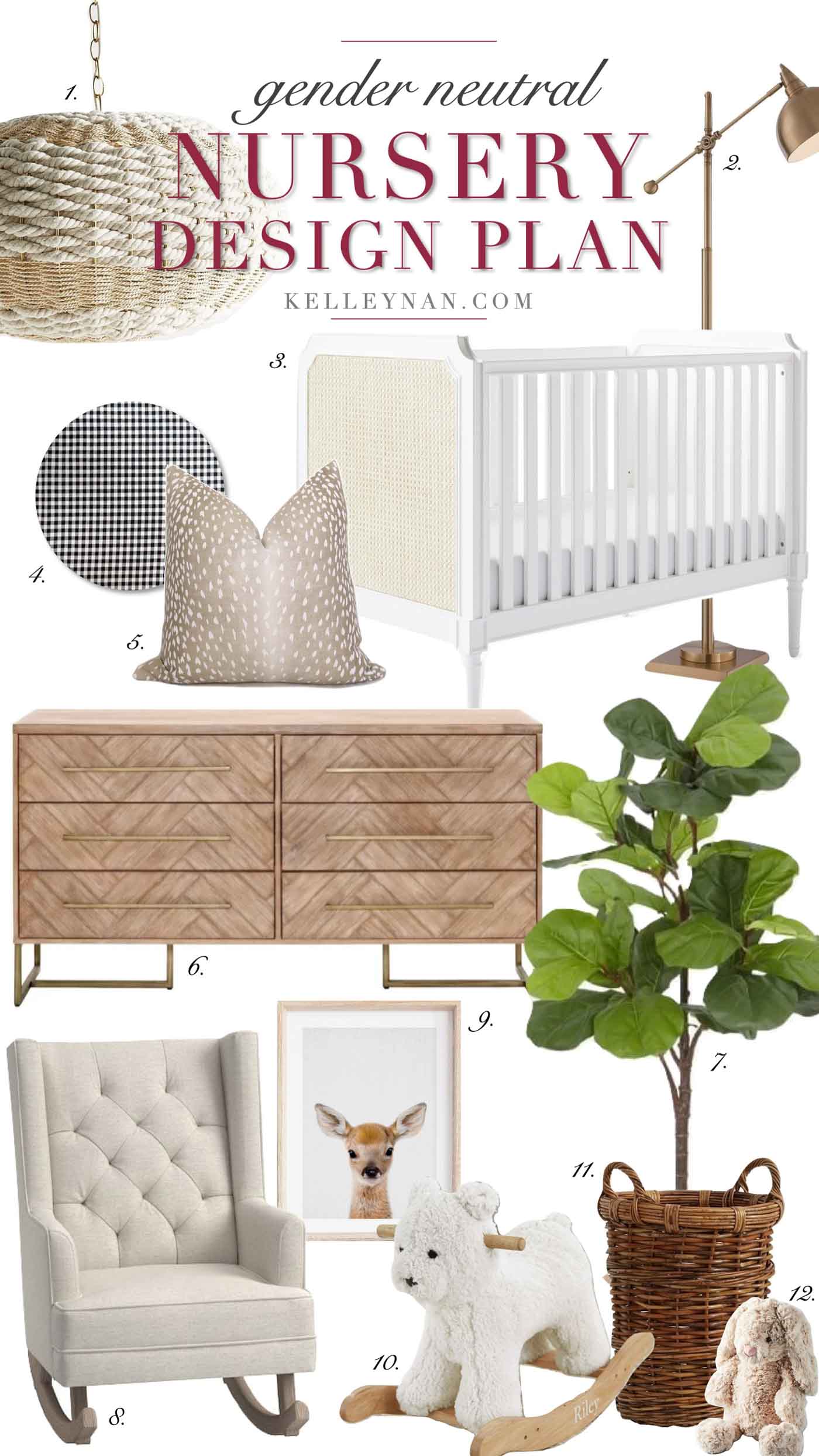 Gender Neutral Nursery Design and Decor with a white, gray, and natural color scheme and woodland animals