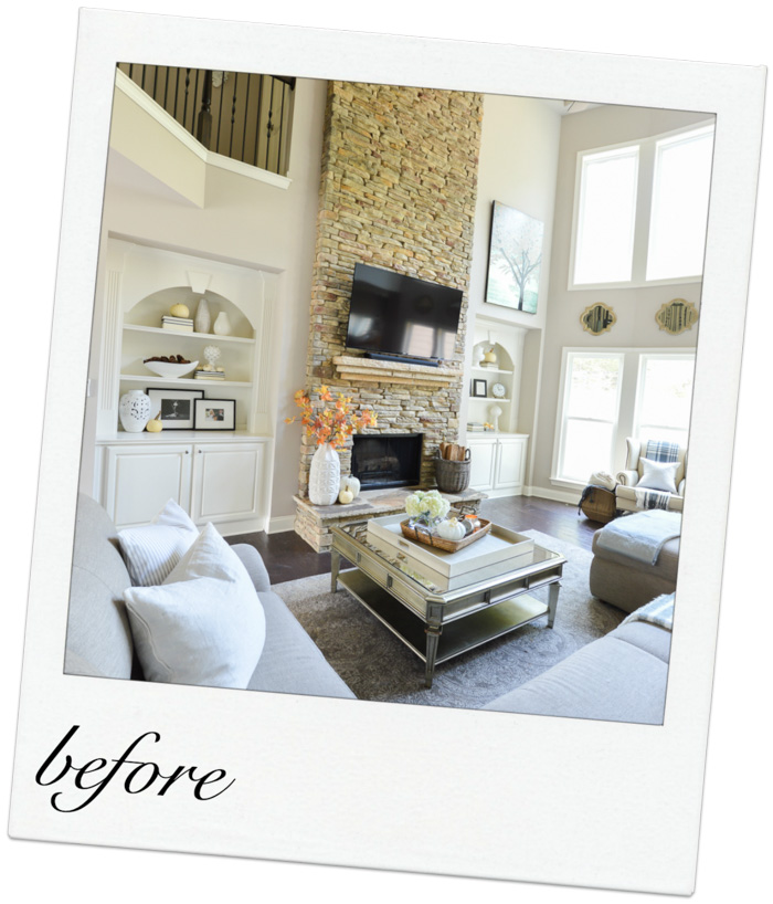 classic, neutral transitional living room makeover