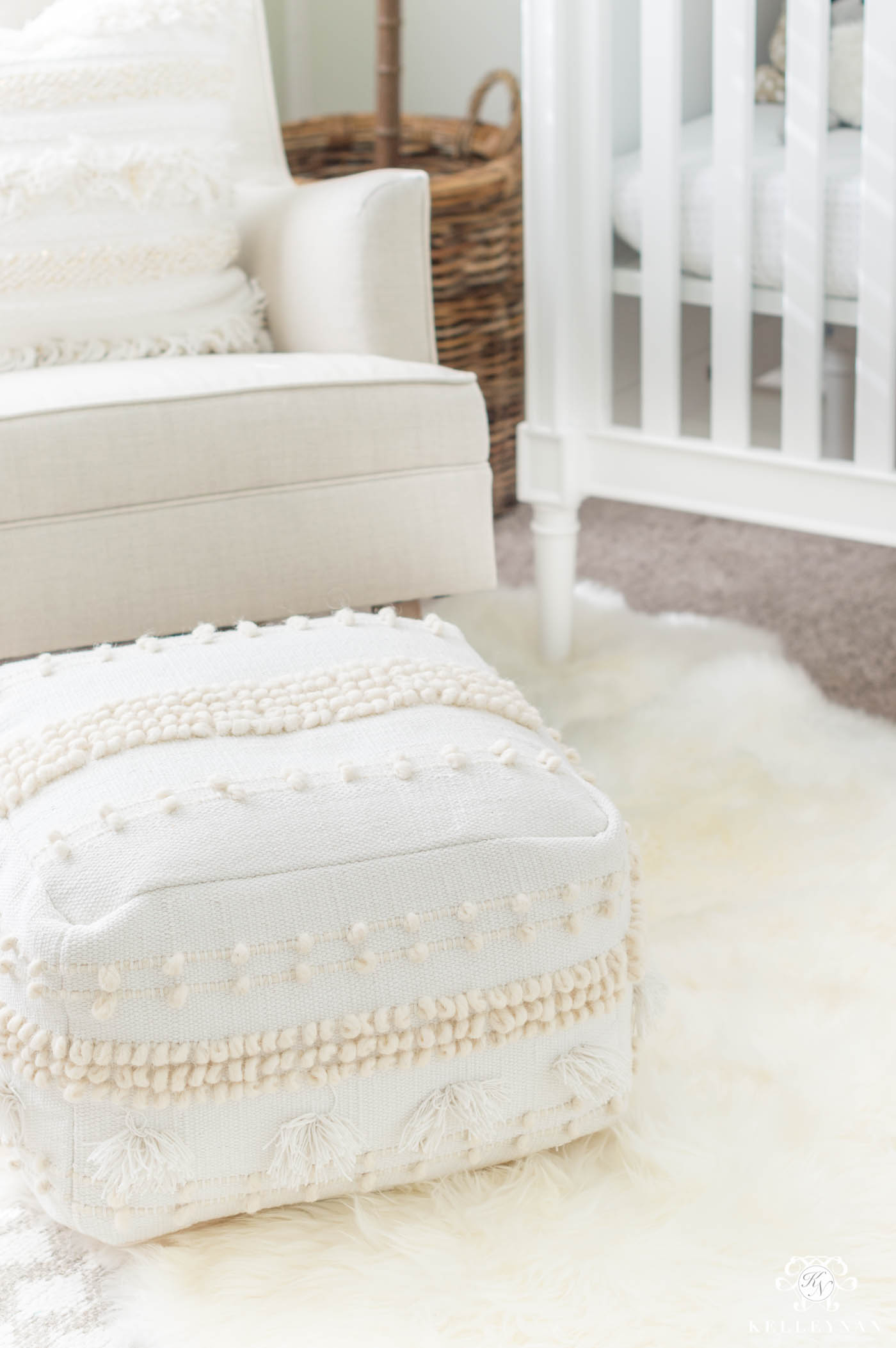 Boho neutral pouf for nursery rocking chair glider