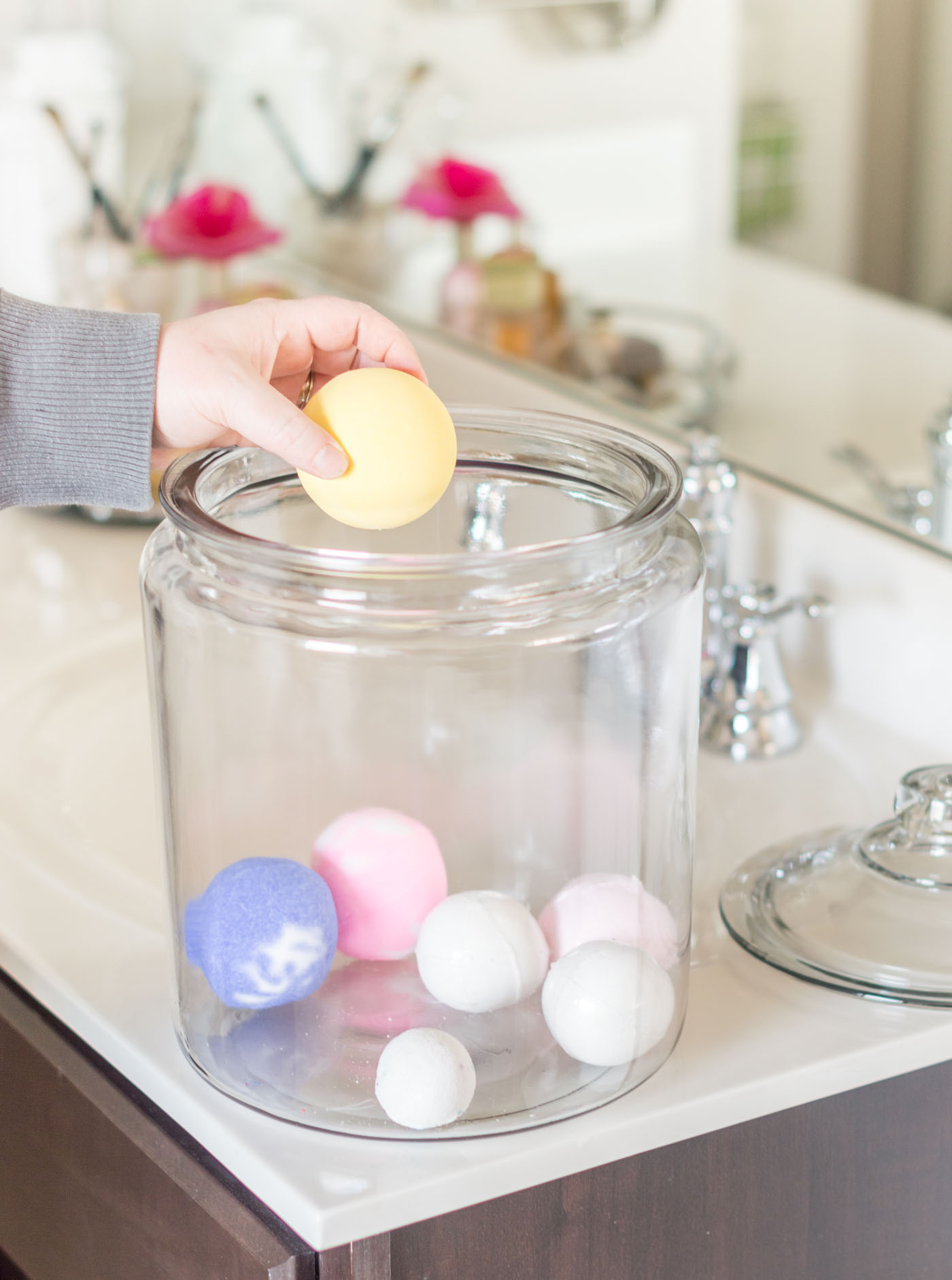 Using a huge jar for bath luxuries like bath bombs or bath salts