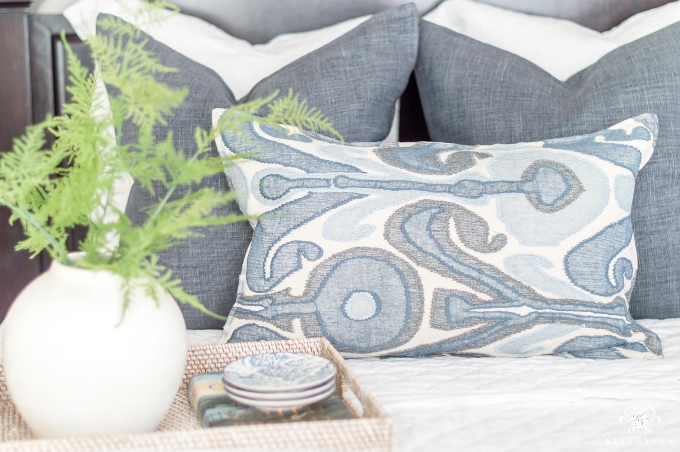 mixing and matching Blue and white pillows 