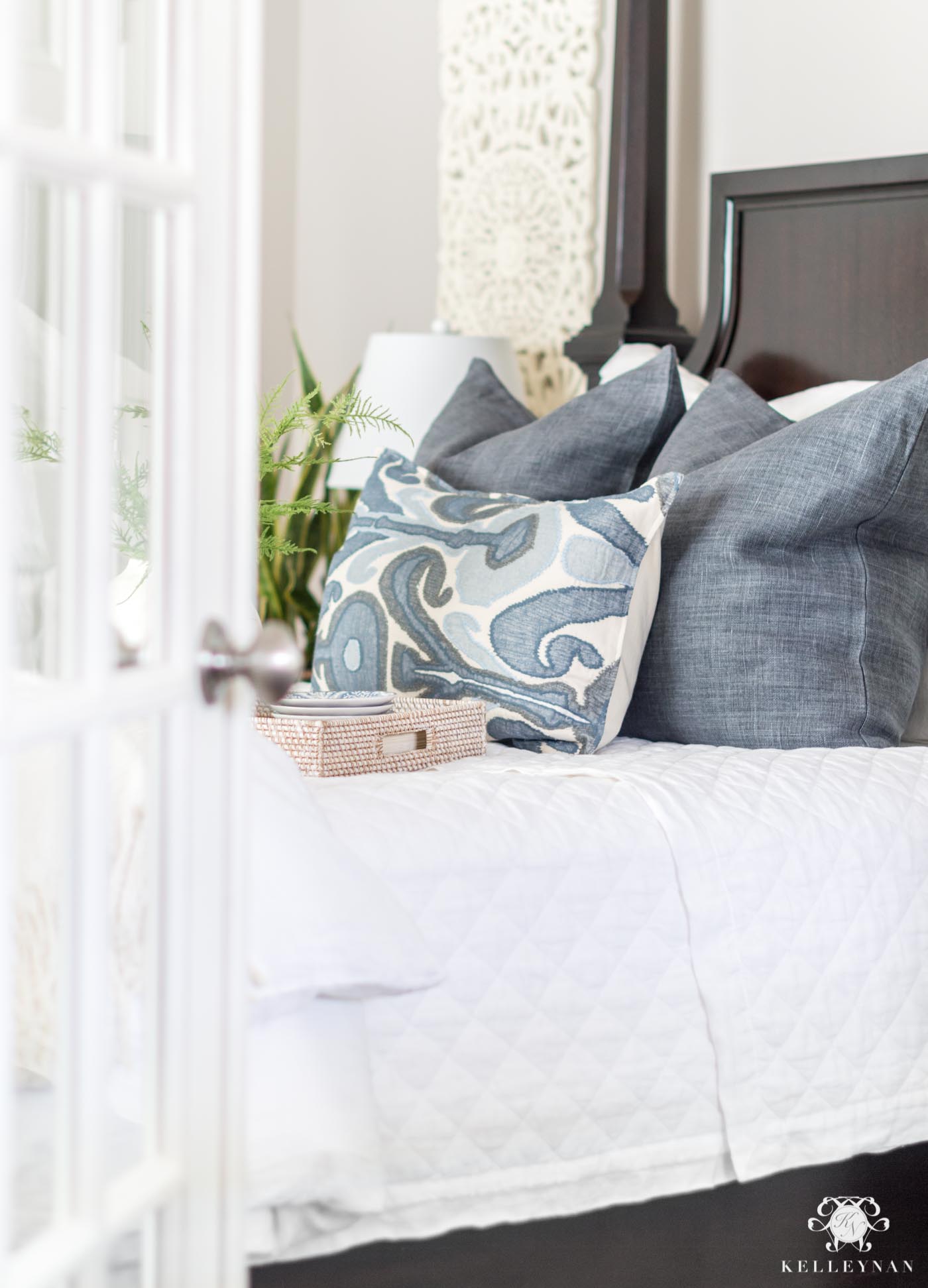 Classic blue and white guest bedroom decor