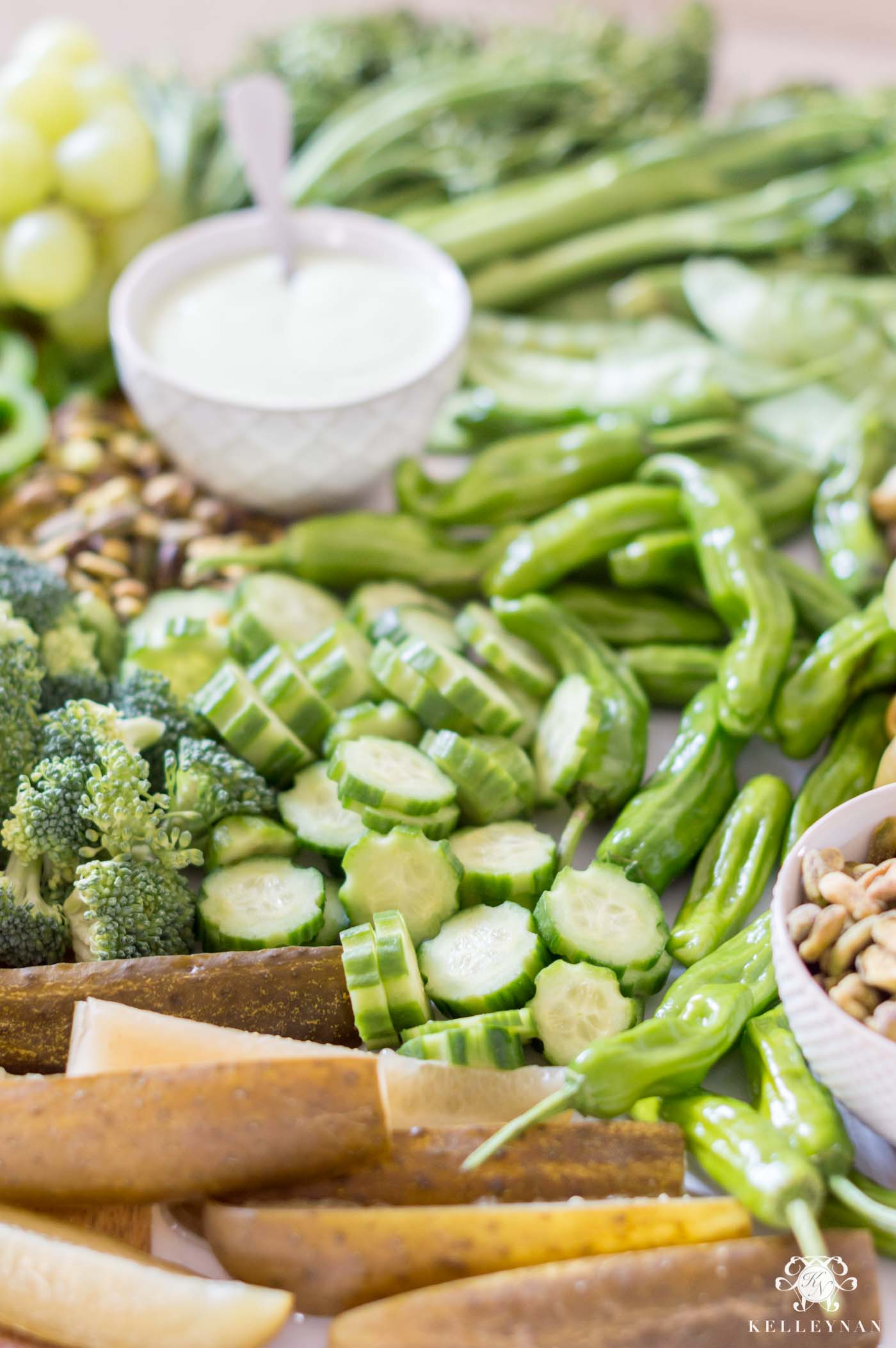 All you need for a green vegetable crudite board for St. Patrick's Day