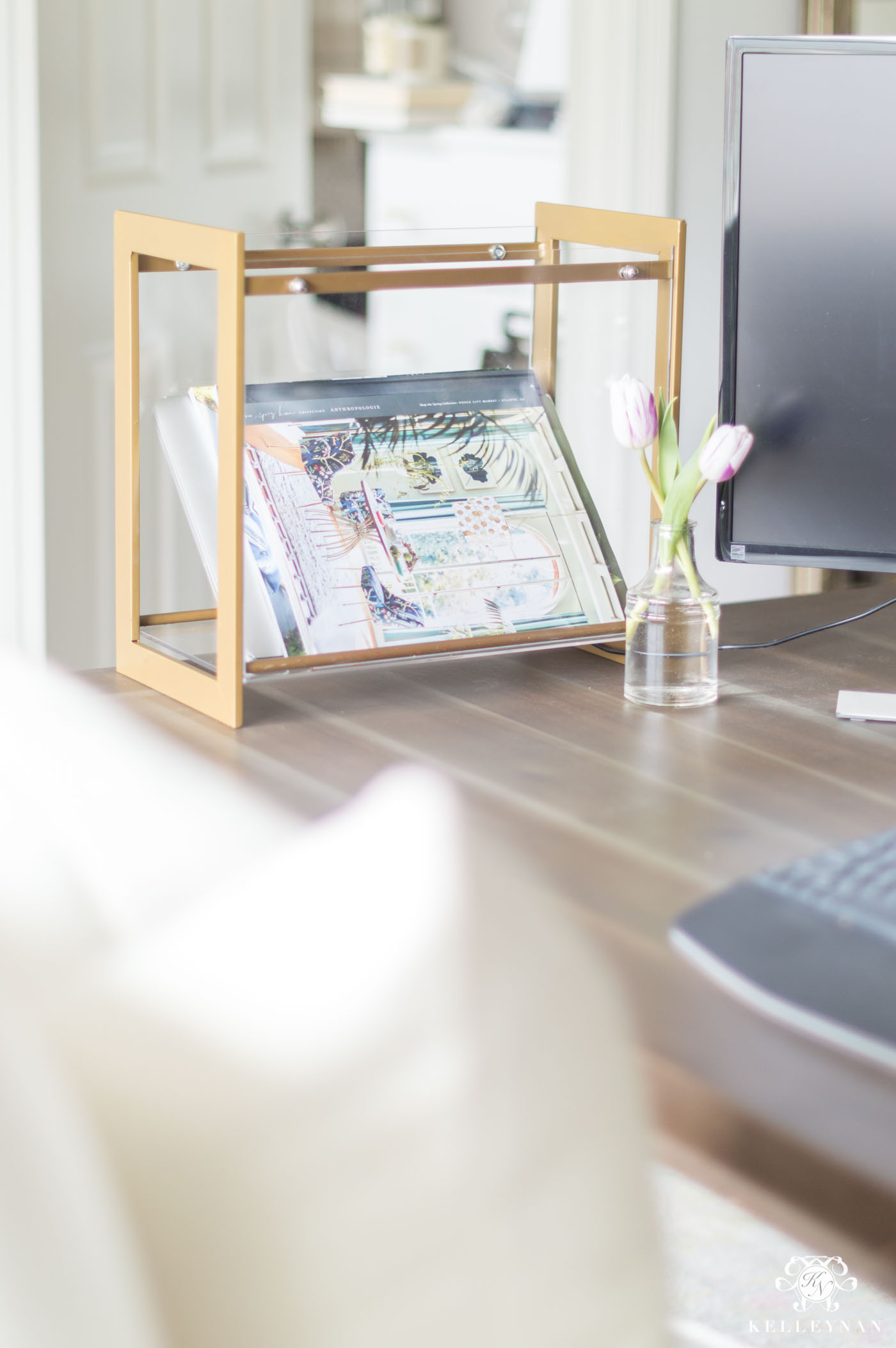 Gold and woven desktop accessories