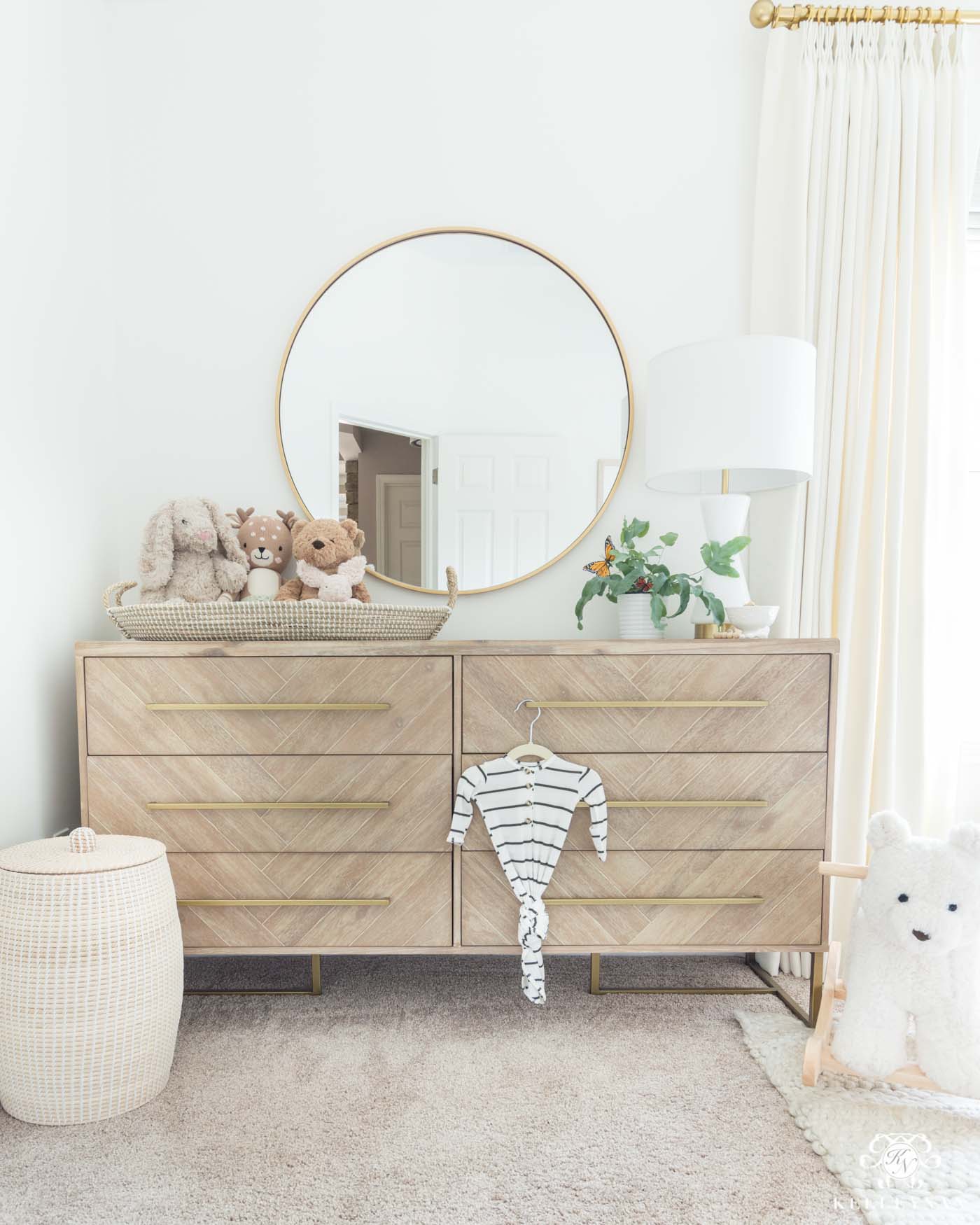 mosaic dresser and round mirror