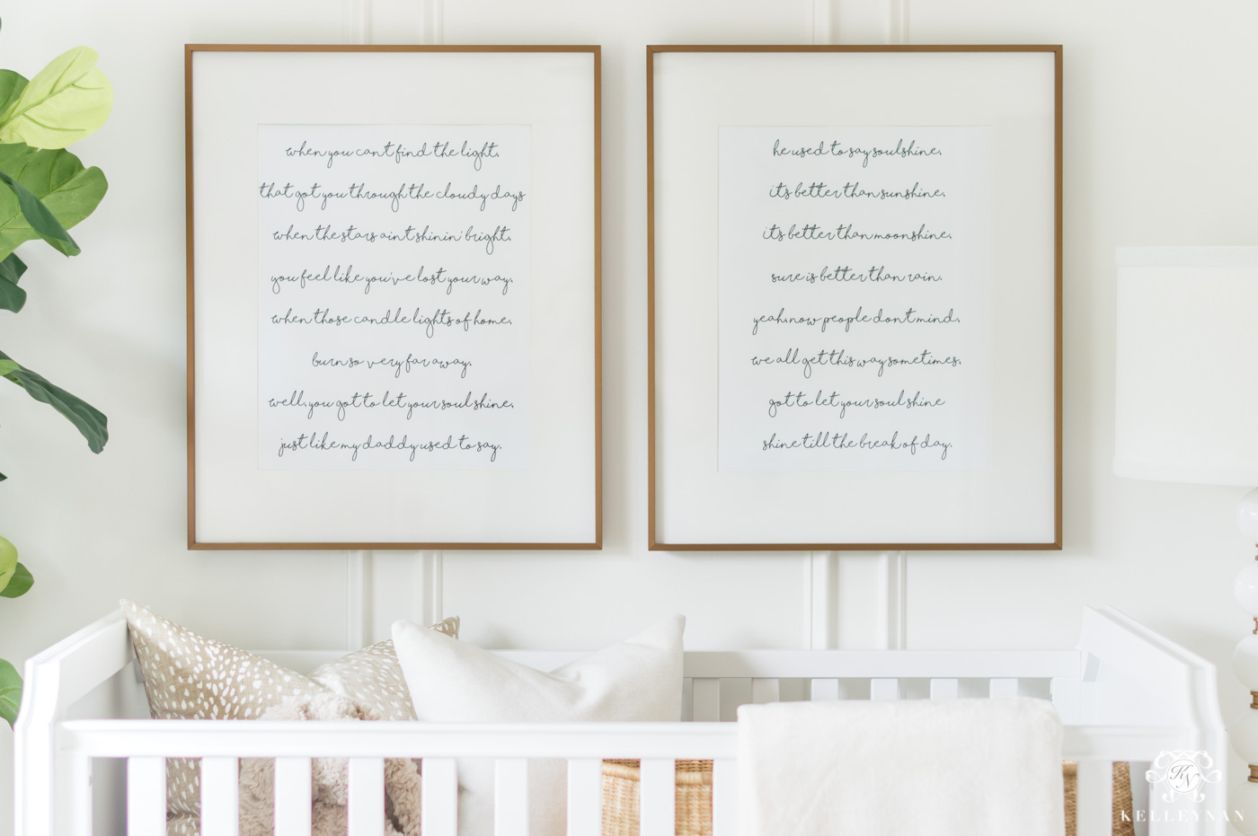 Soulshine framed lyrics above nursery crib