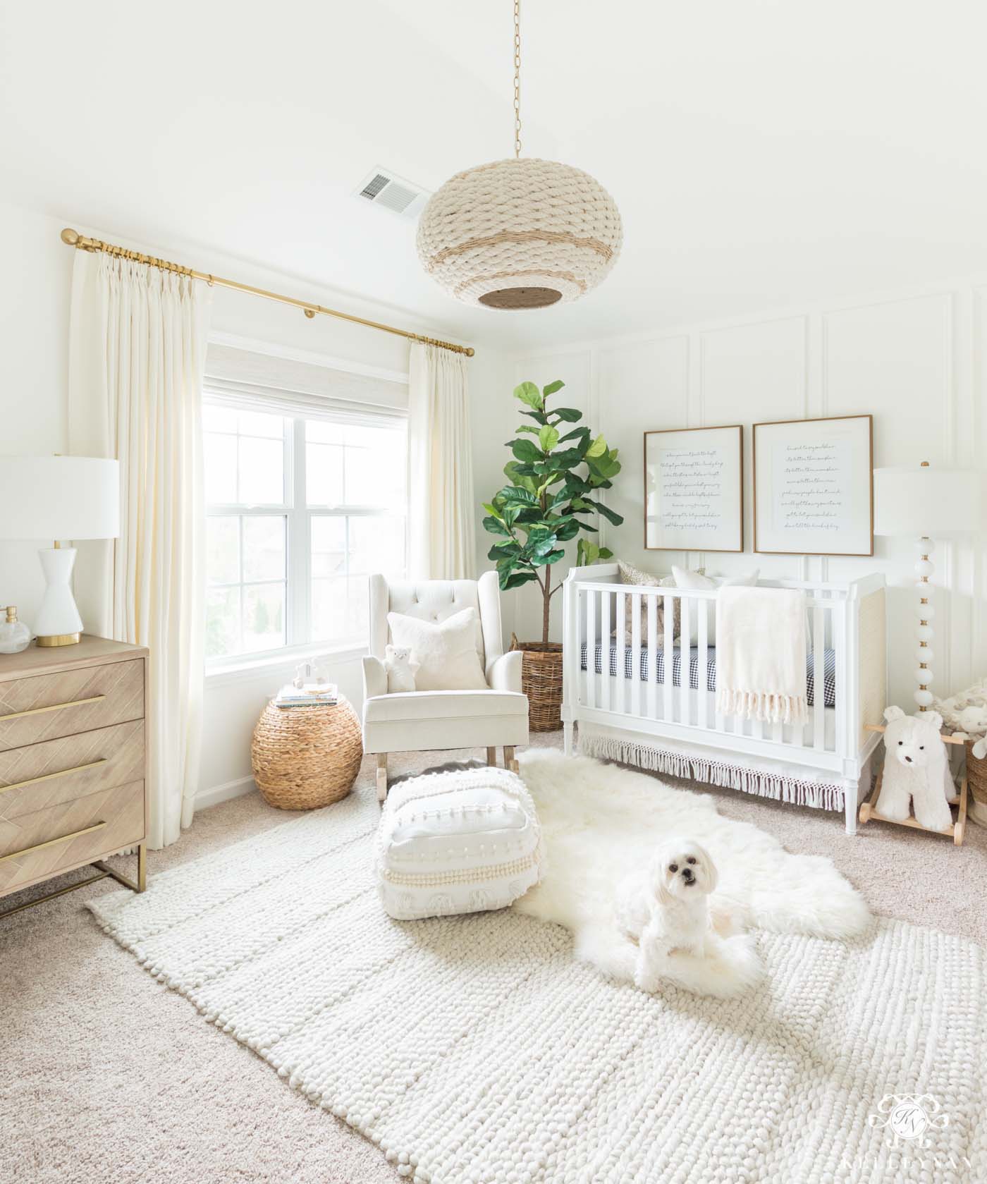 Boho white gender neutral nursery with tons of texture