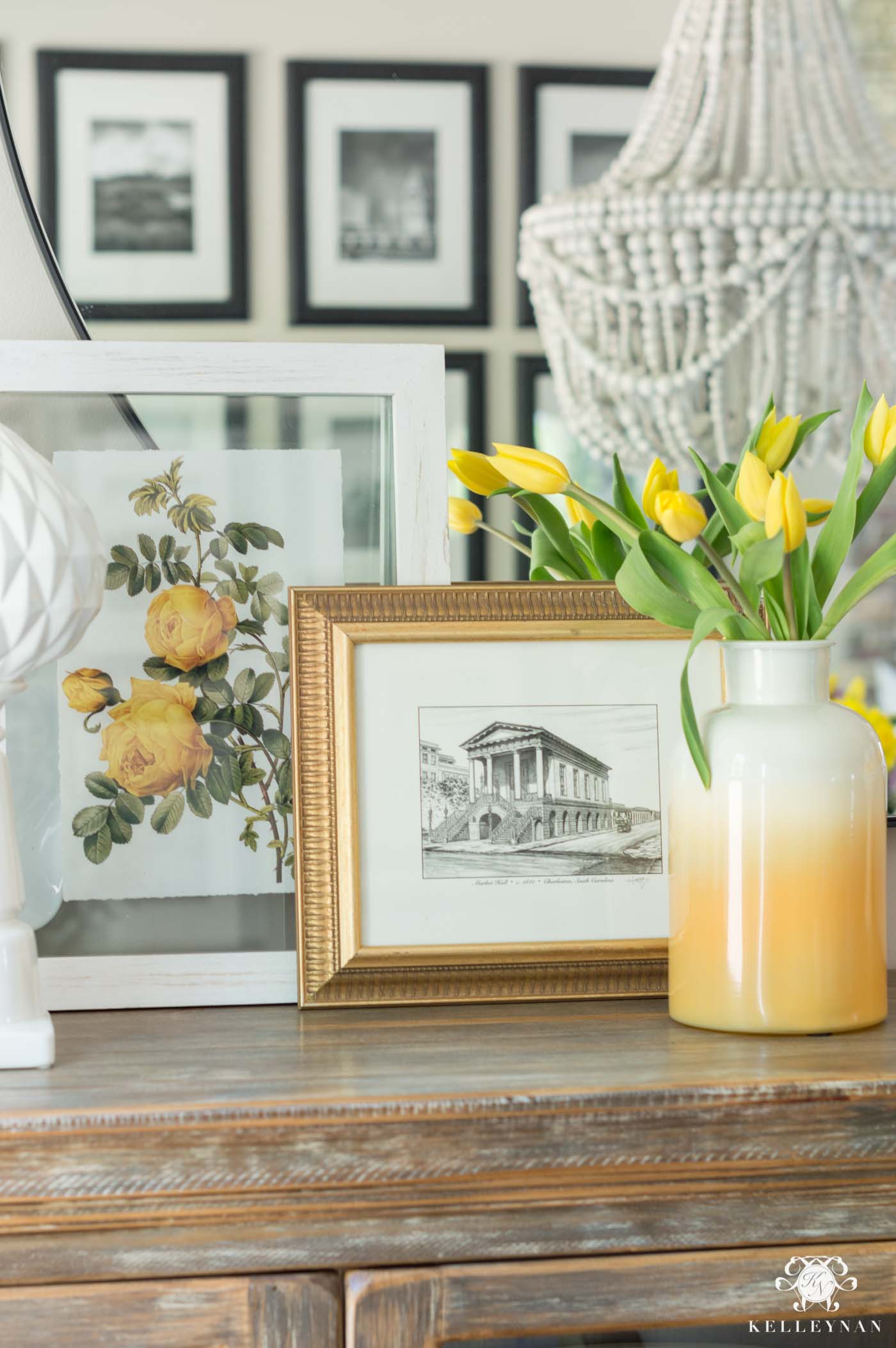 Drew Barrymore Collection Favorites- yellow art prints and vases for table styling