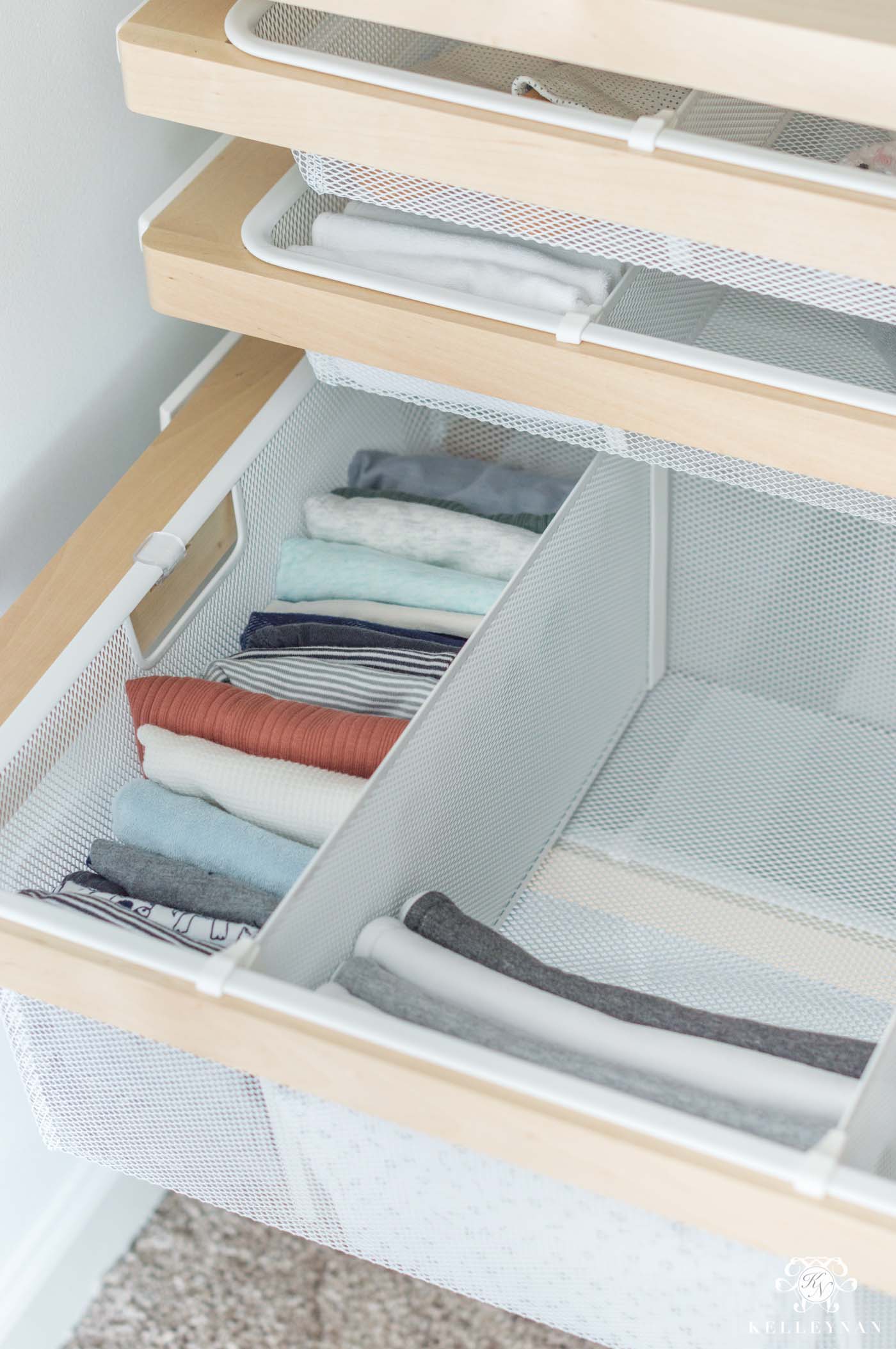 Elfa drawers for baby and kids closets