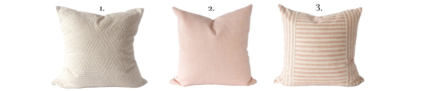 Blush pink pillow layout and configuration for a king bed