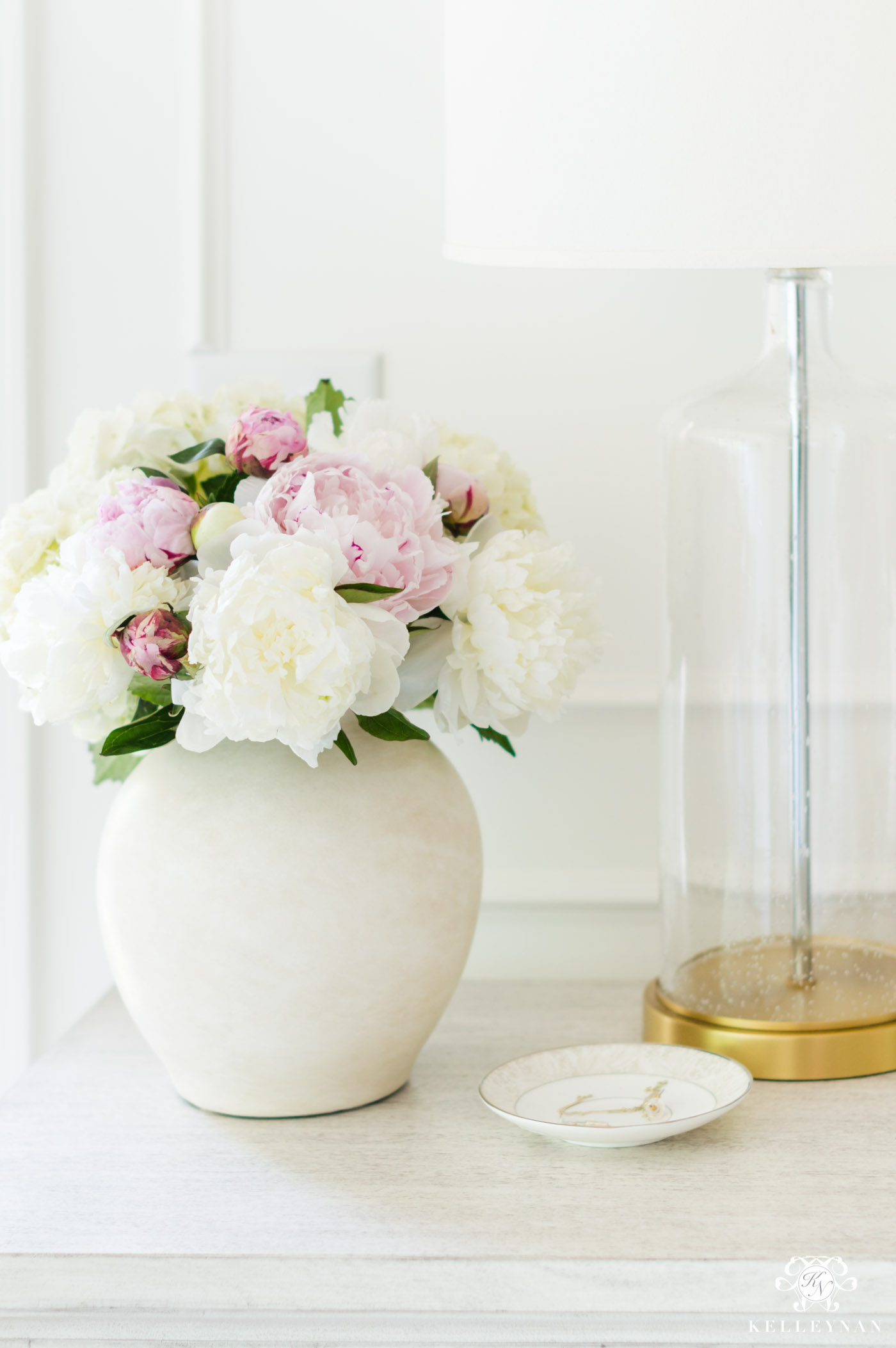 Pink and white peony floral arrangement