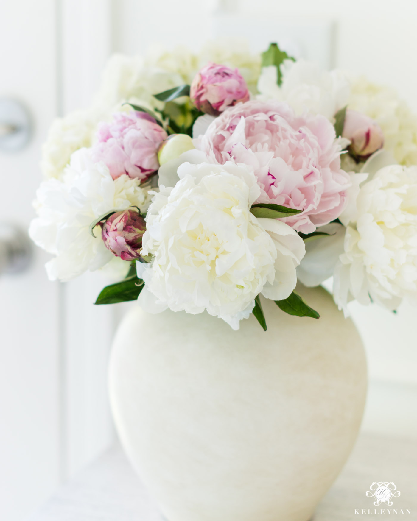 Pink and white peonies floral arrangement