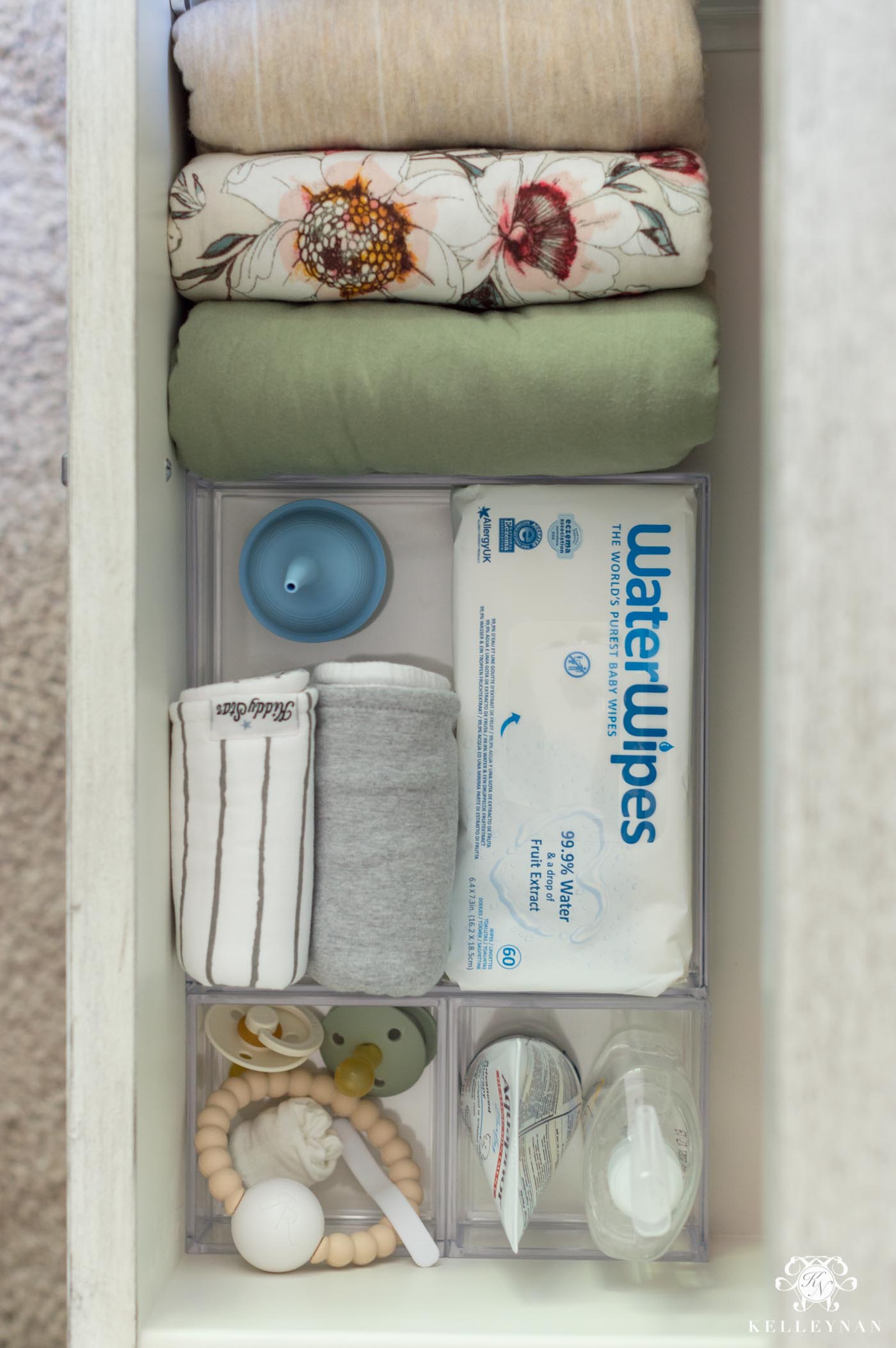 Organized baby essentials for the nightstand