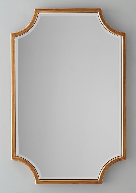 Gold scallop mirror for powder room