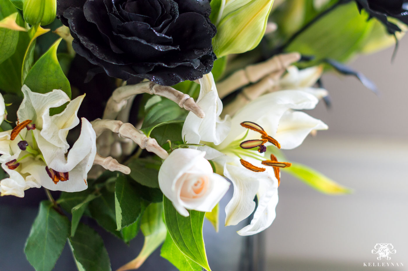 Halloween Flower Ideas -- Using Bones in a Spooky Floral Arrangement