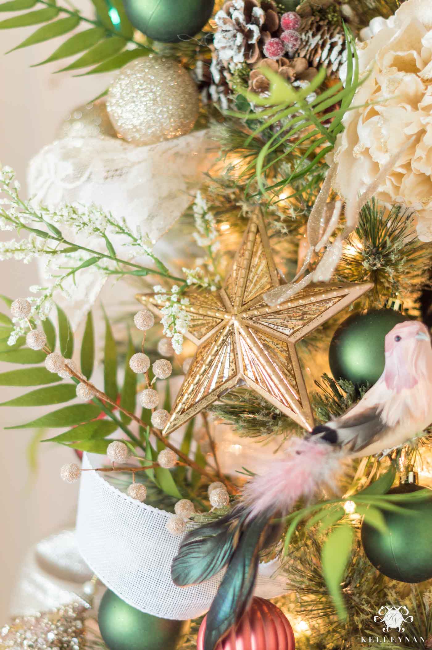 Fairy woodland themed Christmas tree for a baby girl's room