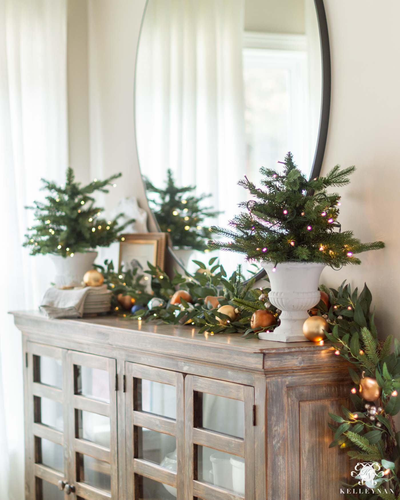 Breakfast Nook Sideboard Garland and Trees