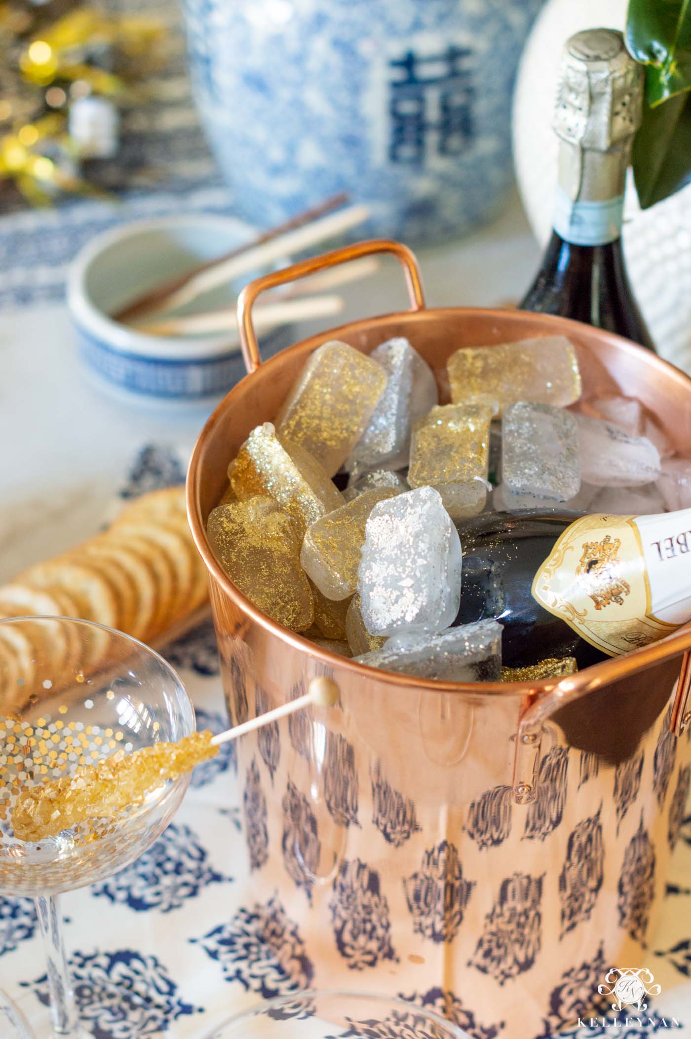 New Year's Eve Party Ideas- Confetti Glitter Ice Cubes for the Champagne Bucket