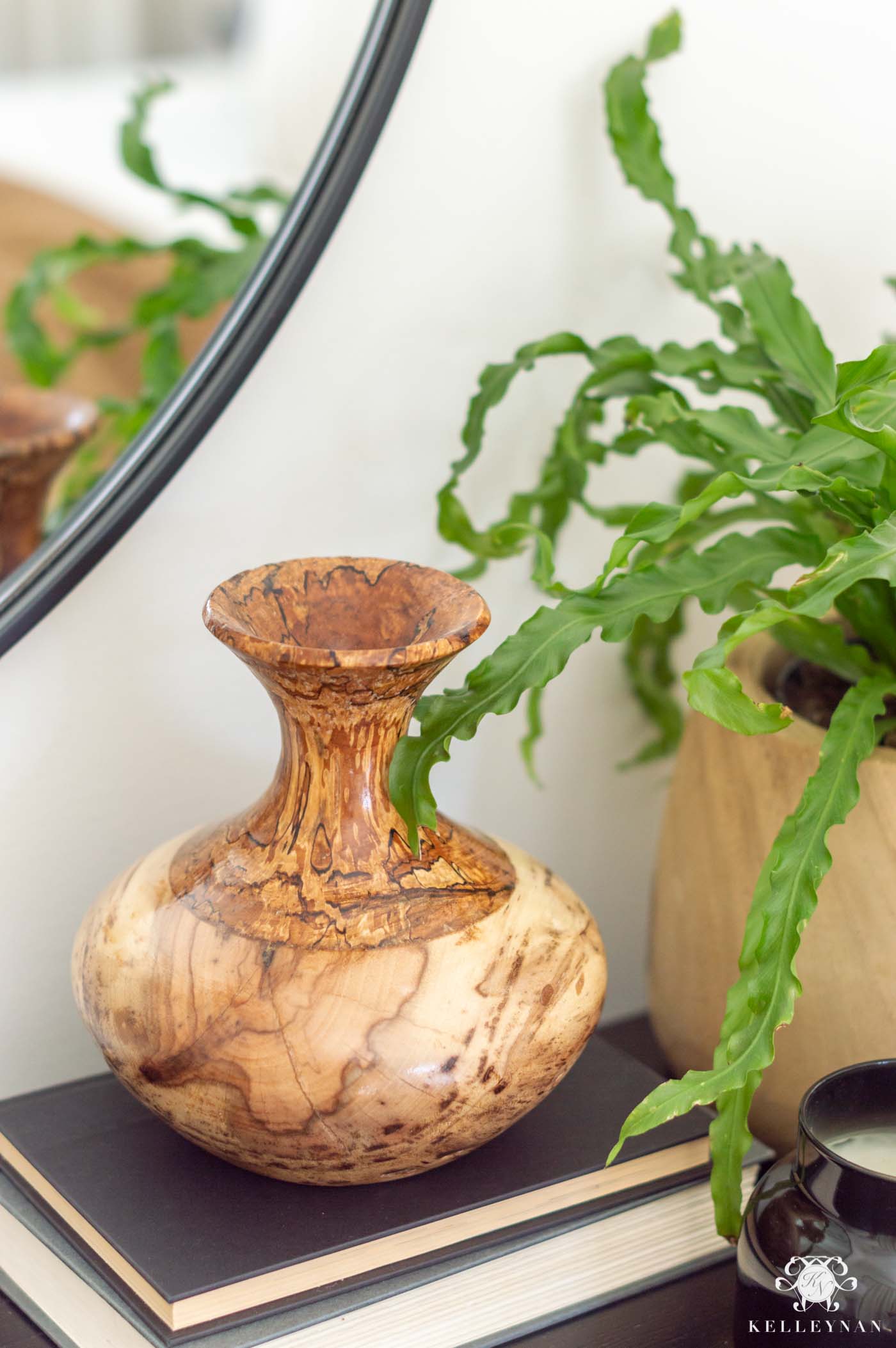 Dresser Decor with Plants and Wooden Accents