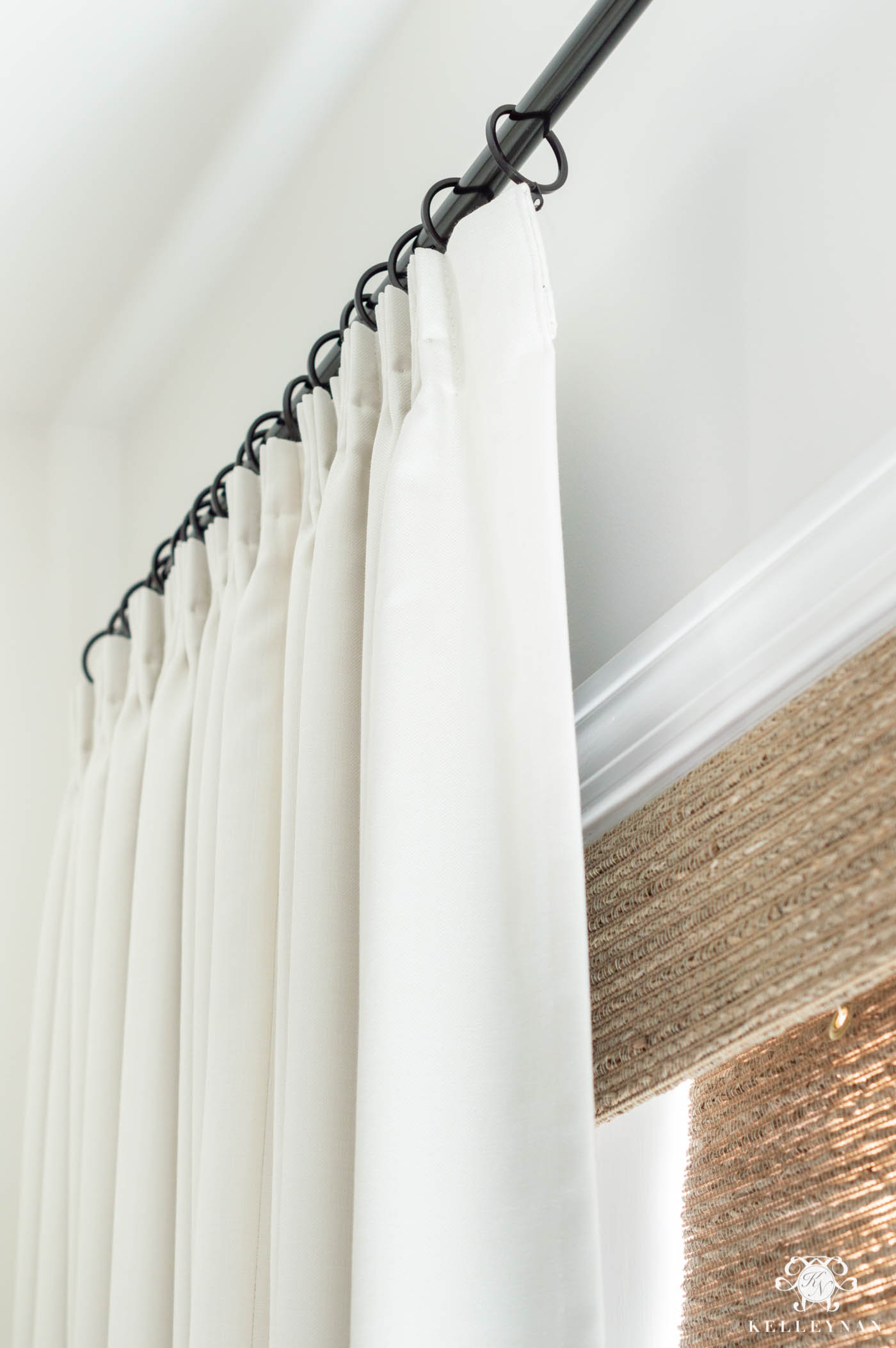 Bedroom Window Treatments -- Pleated Drapes with Woven Shades