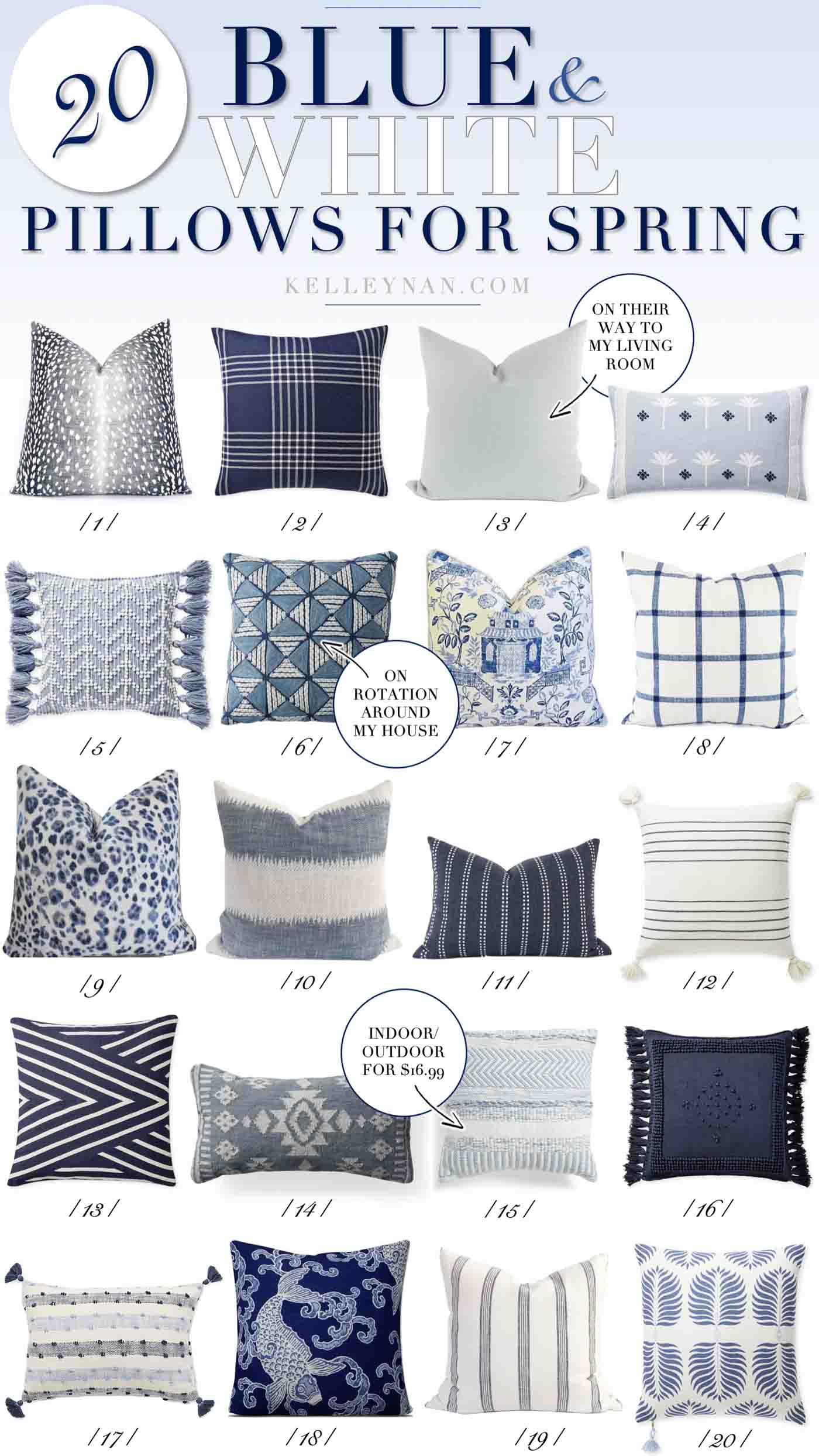 Affordable Blue & White Pillow Combos