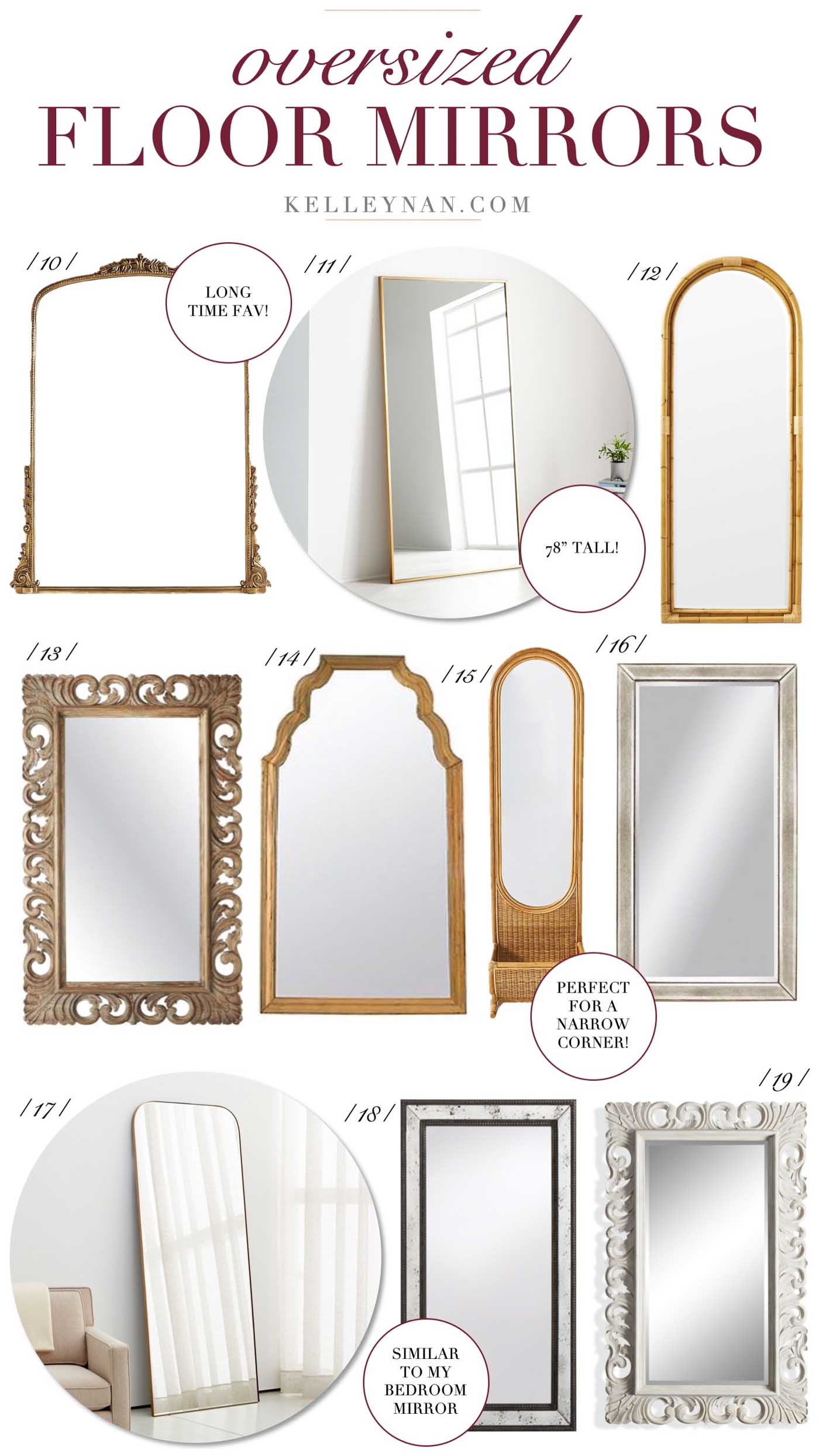 Oversized, Large Floor Mirrors for Most Budgets!