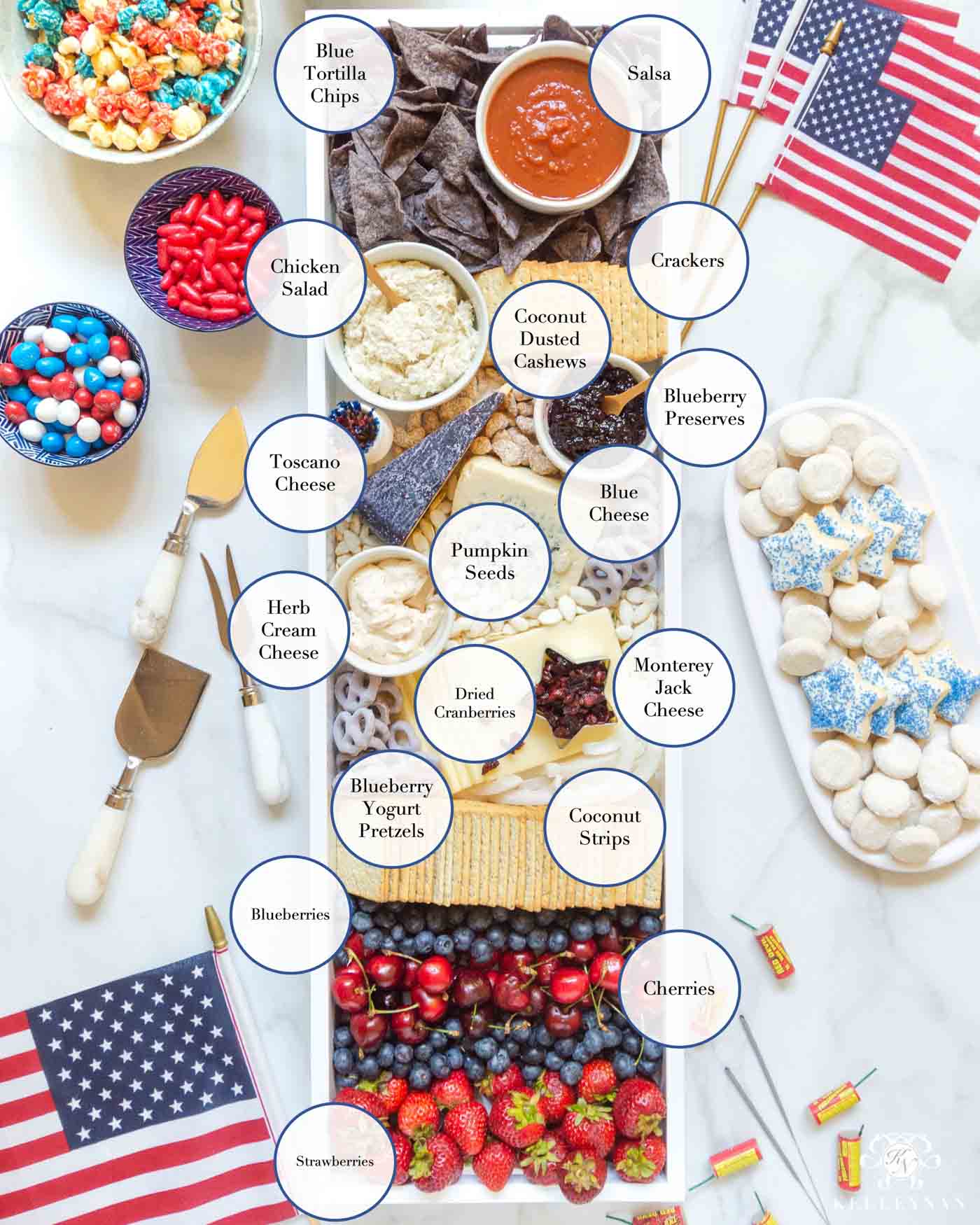 Red, White and Blue Cheese Board -- Food Ideas for the Fourth of July