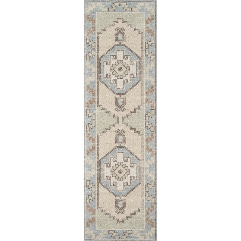 Pretty Blue Green Turkish Runner for Kitchen